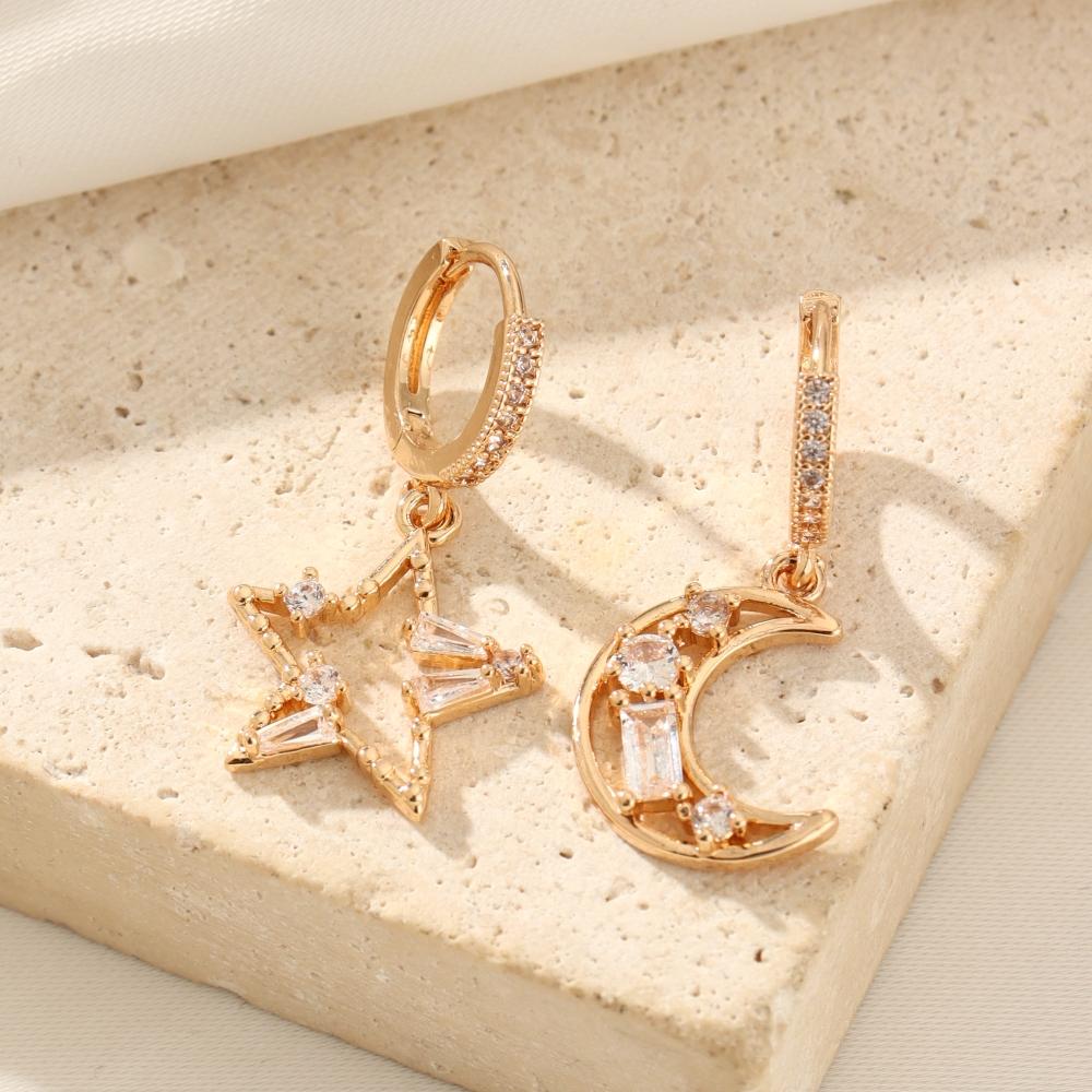 Модные асимметричные серьги-подвески со звездами и луной для женщин, серьги с кубическим цирконием, ювелирные изделия, аксессуары для вечеринок