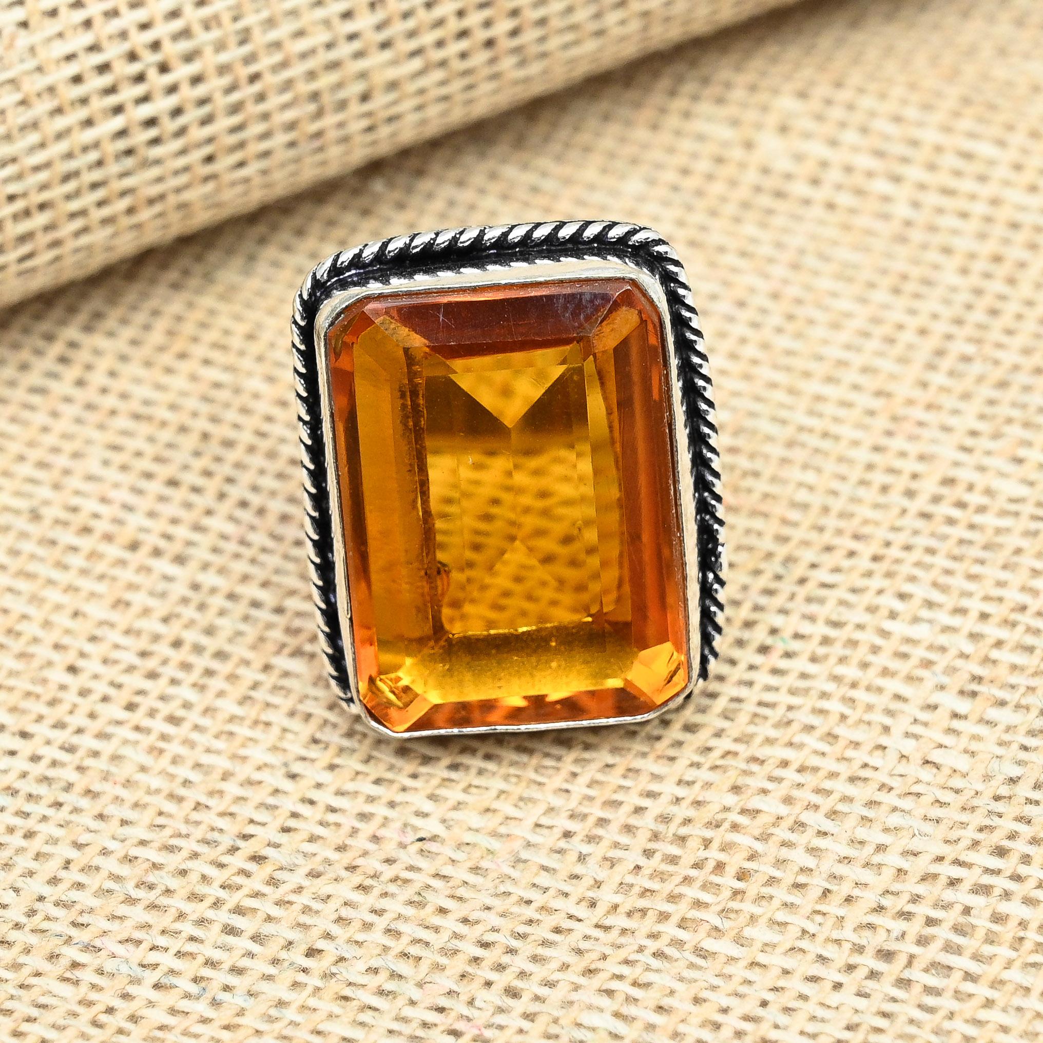 Ювелирные изделия из драгоценного камня медового топаза, твердое кольцо из стерлингового серебра 925 пробы ручной работы для подарка