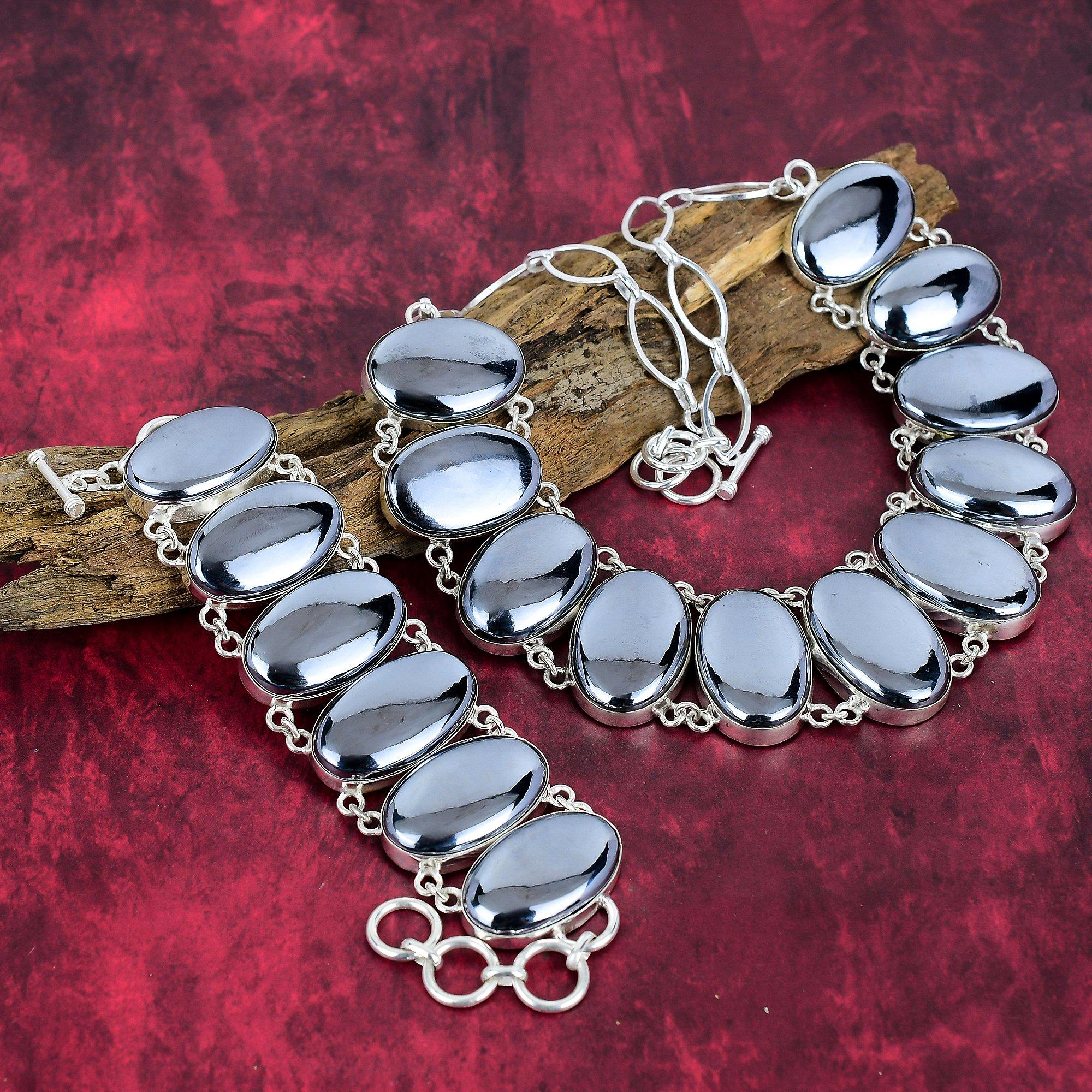 Комплект ювелирных изделий из браслета и ожерелья из стерлингового серебра 925 пробы из шунгита, ювелирные изделия из драгоценных камней овальной формы, комплект ювелирных изделий из регулируемой цепочки ручной работы для нее