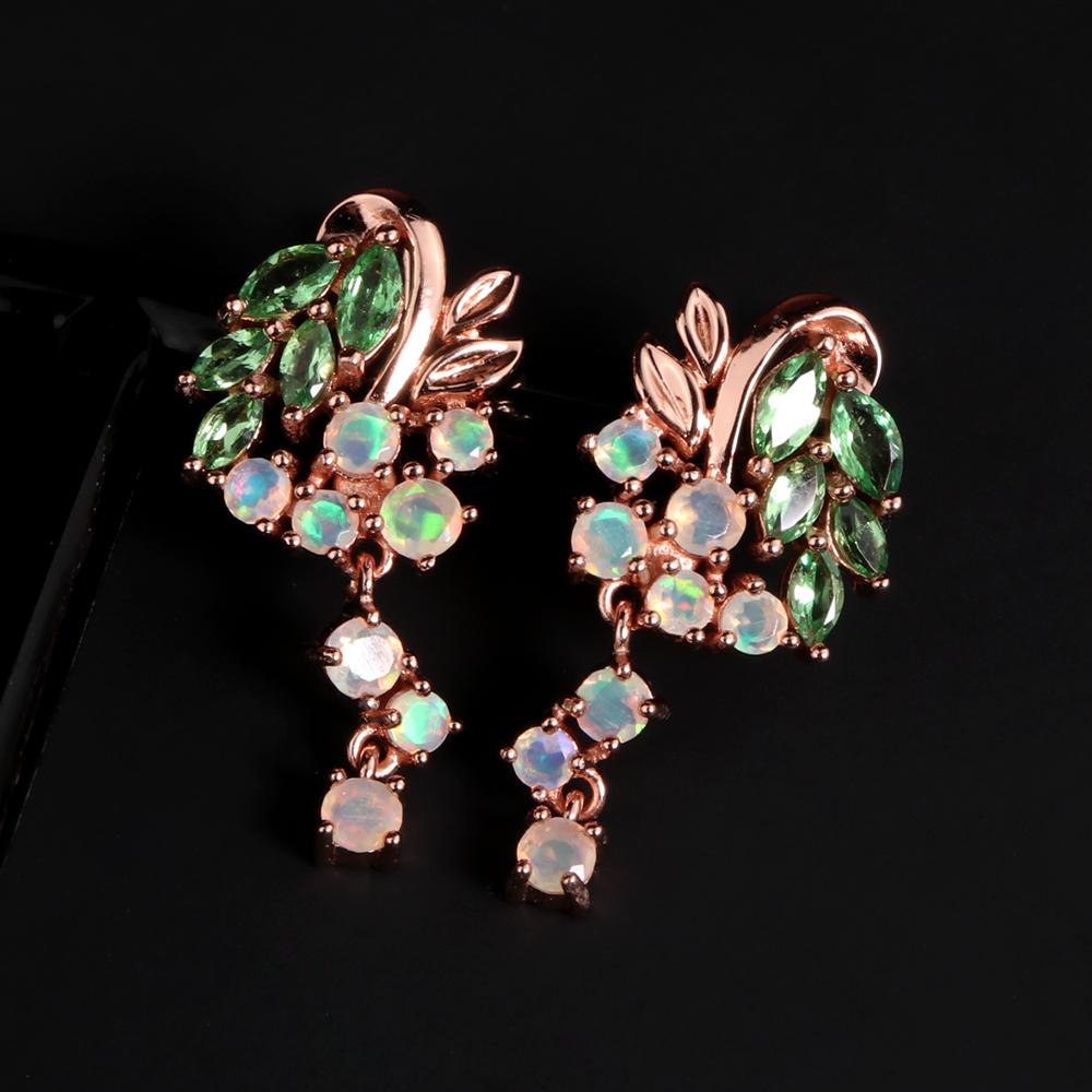 Серьги из стерлингового серебра 925 пробы с натуральным гранатом-цаворитом, красочными драгоценными камнями опала, изысканные украшения для женщин, хороший подарок