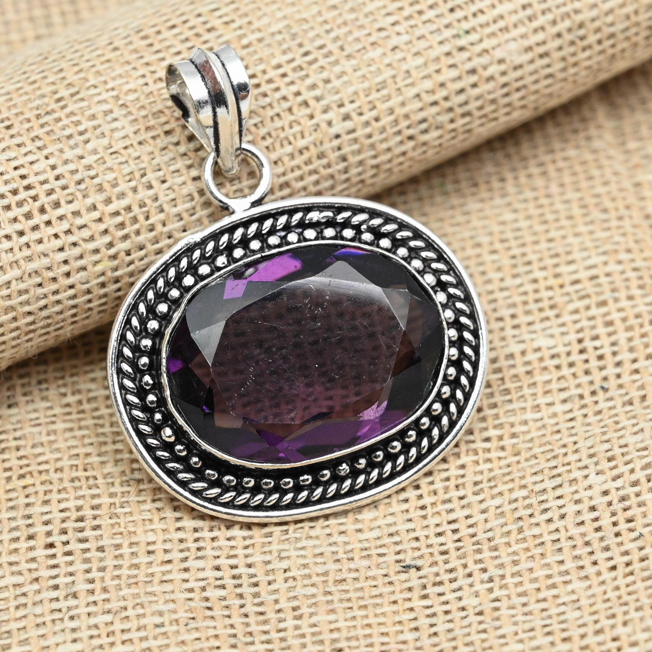 AAA + Аметист Драгоценный камень 925 Твердое серебро ручной работы Серебряный кулон Ювелирные изделия