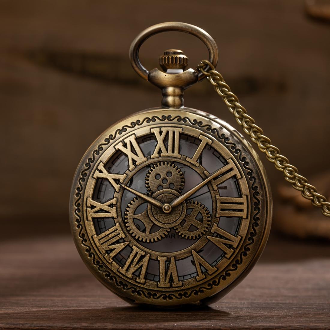 Винтажные полые карманные часы с римскими цифрами, Большие часы с шестеренками, Классические креативные ретро карманные часы с шестеренками для повседневного использования и в качестве памятного подарка