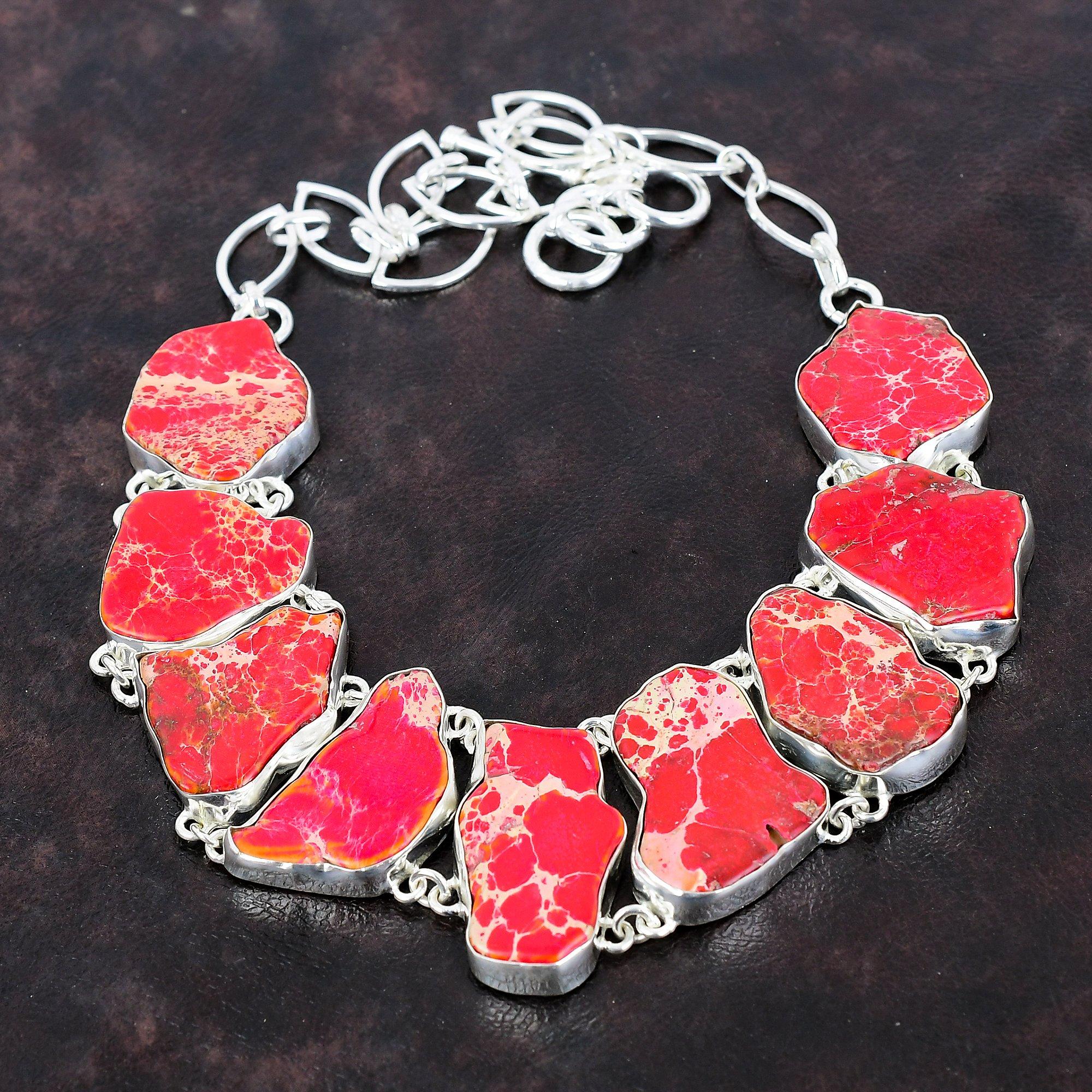 Ожерелье из яшмы из осадков Красного моря Ювелирные изделия из драгоценных камней Ожерелье ручной работы Ожерелье из стерлингового серебра 925 пробы Регулируемая цепочка Ожерелье Подарок на помолвку