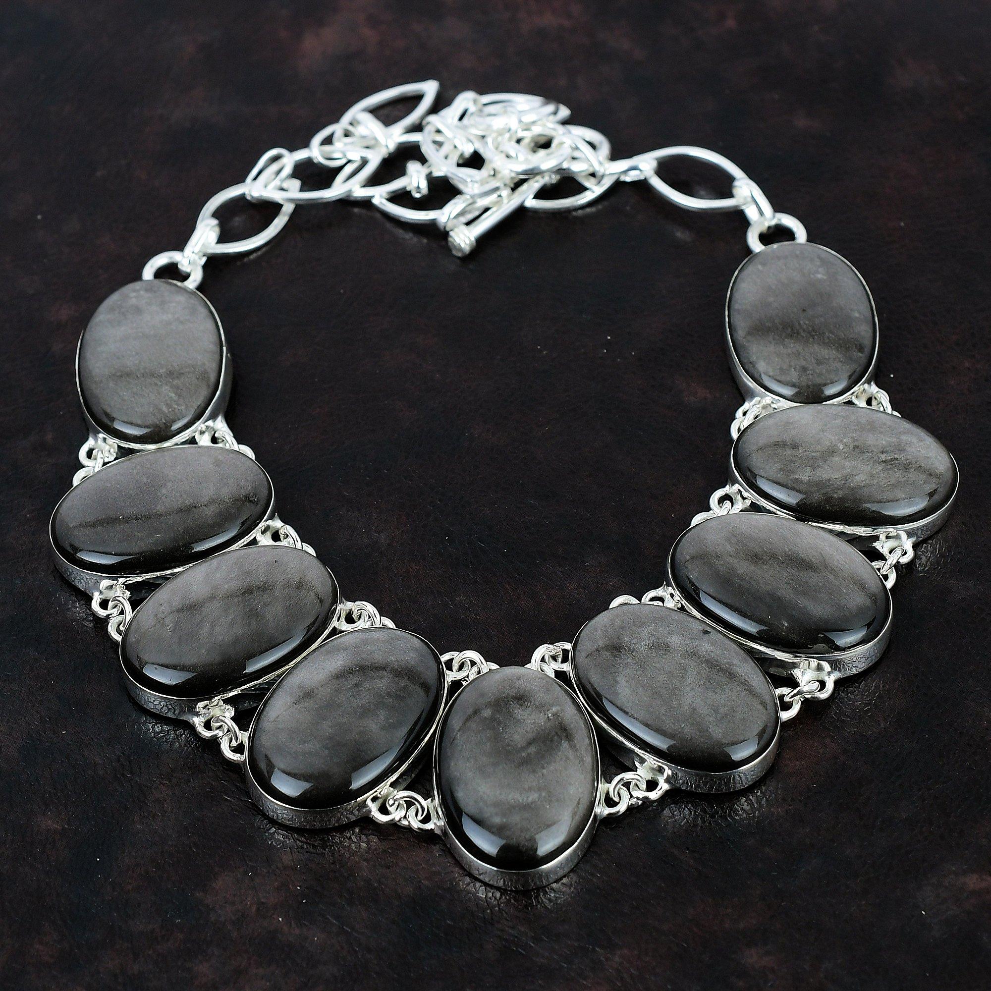 Silver Sheen Obsidian Necklace Real Gemstone Necklace 925 Sterling Silver Necklace Adjustable Chain Necklace Handmade Necklace Gift For Her