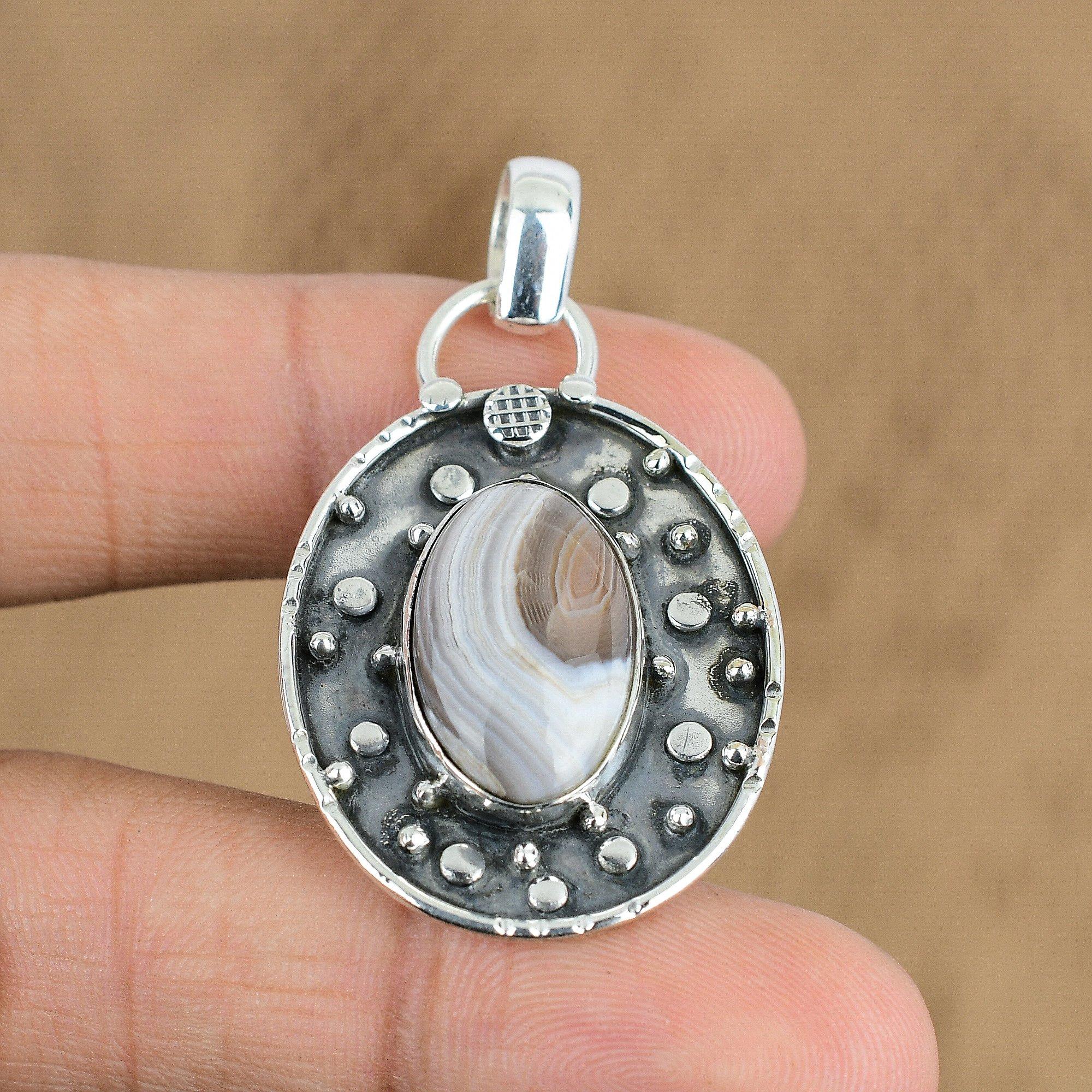 Подвеска из натурального ботсванского агата, белый стерлинговый серебряный кулон 925 пробы, индийские украшения