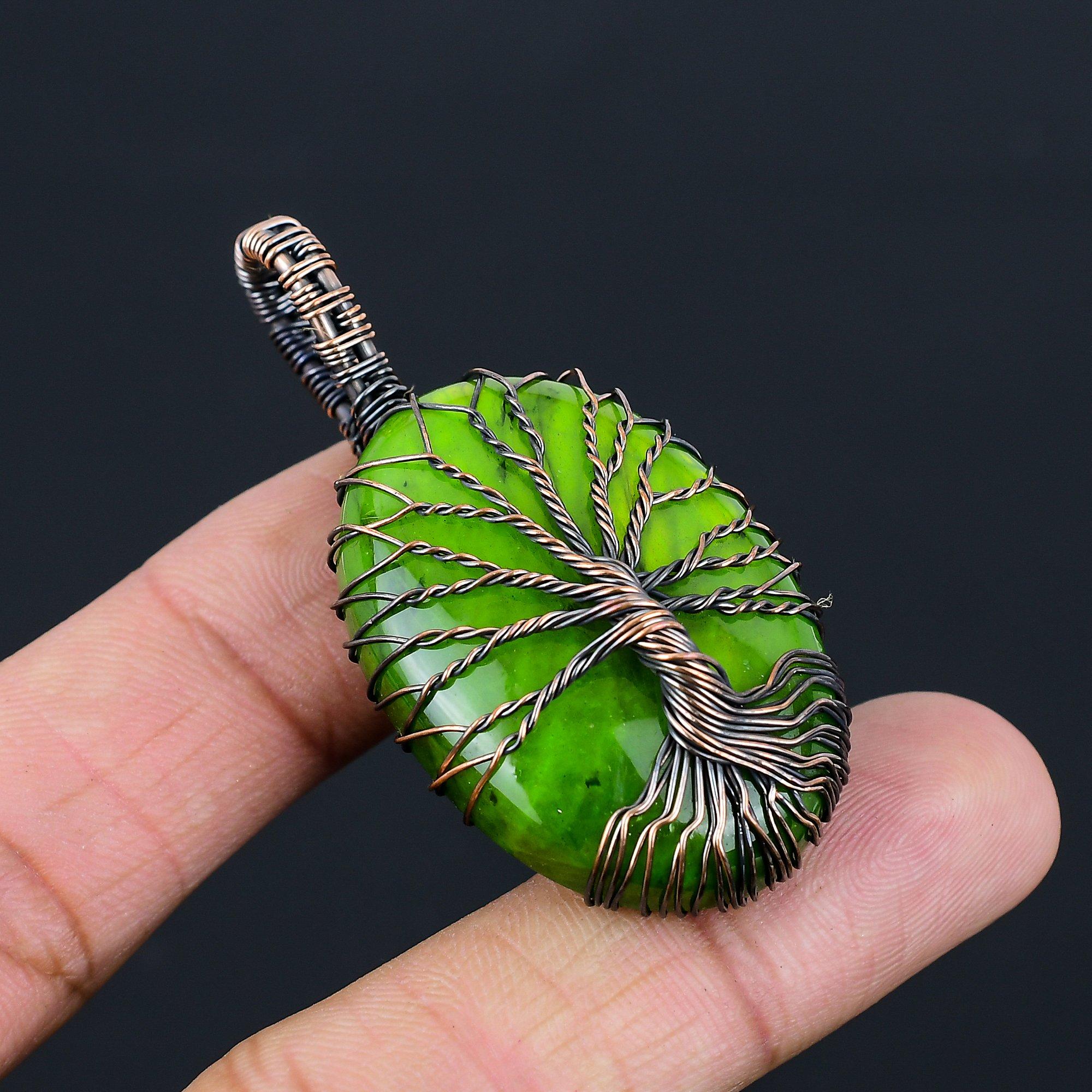 Древо Жизни Зеленый Флэш Лабрадорит Драгоценный Камень Чистая Медная Проволока Обернутая Ювелирные Изделия Ручной Работы Подвеска