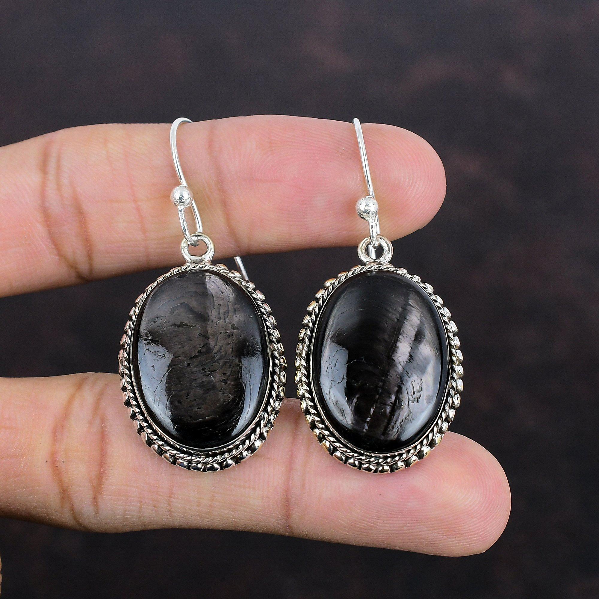 Серьги из гиперстена, настоящие драгоценные камни, винтажные серьги, серьги из стерлингового серебра 925 пробы, украшения из гиперстена, украшения ручной работы, подарки для жены