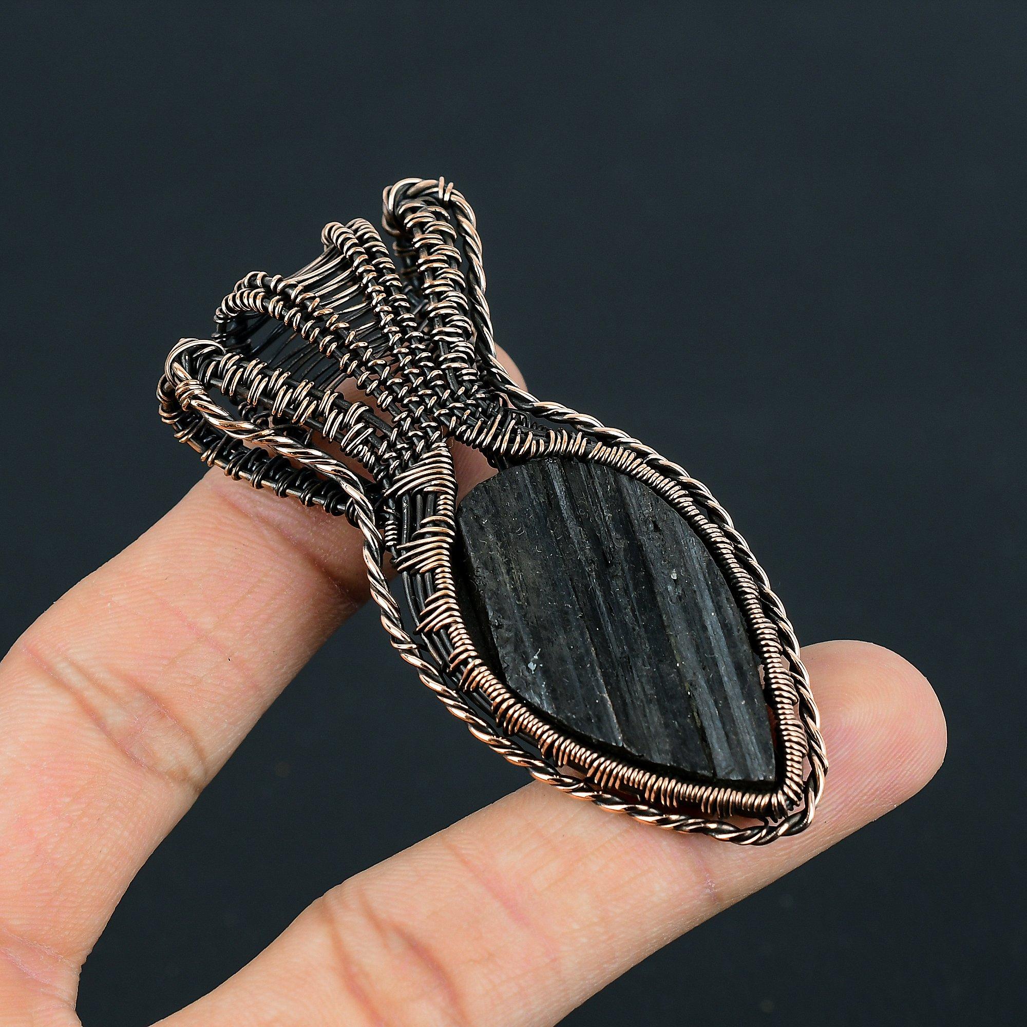 Lavish Black Tourmaline Gemstone Handmade Copper Wire Wrap Jewelry Pendant For Women