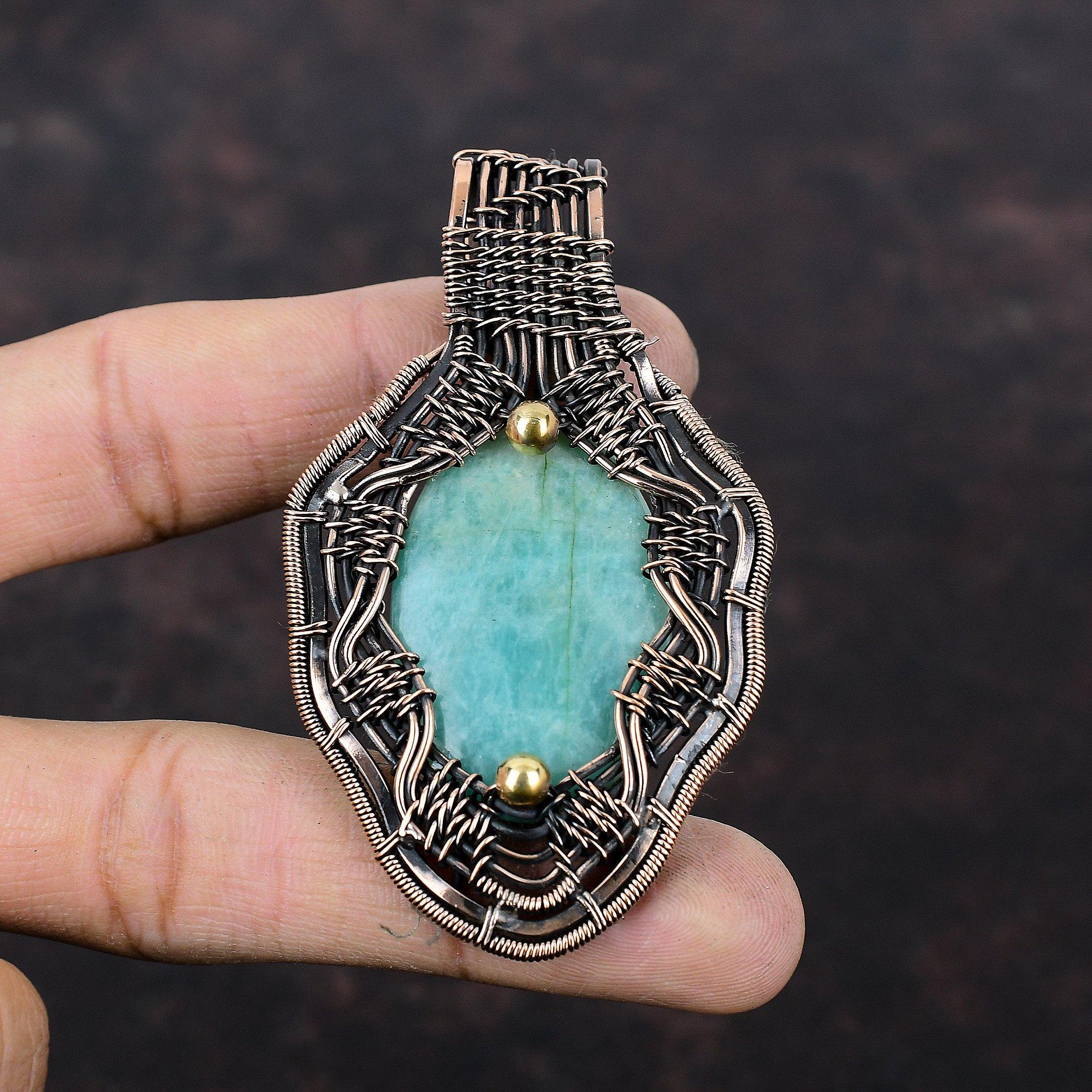 Amazonite Pendant Copper Wire Wrapped Pendant Amazonite Gemstone Jewelry Brand New Pendant Handmade Copper Wire Wrap Jewelry Gift For Women