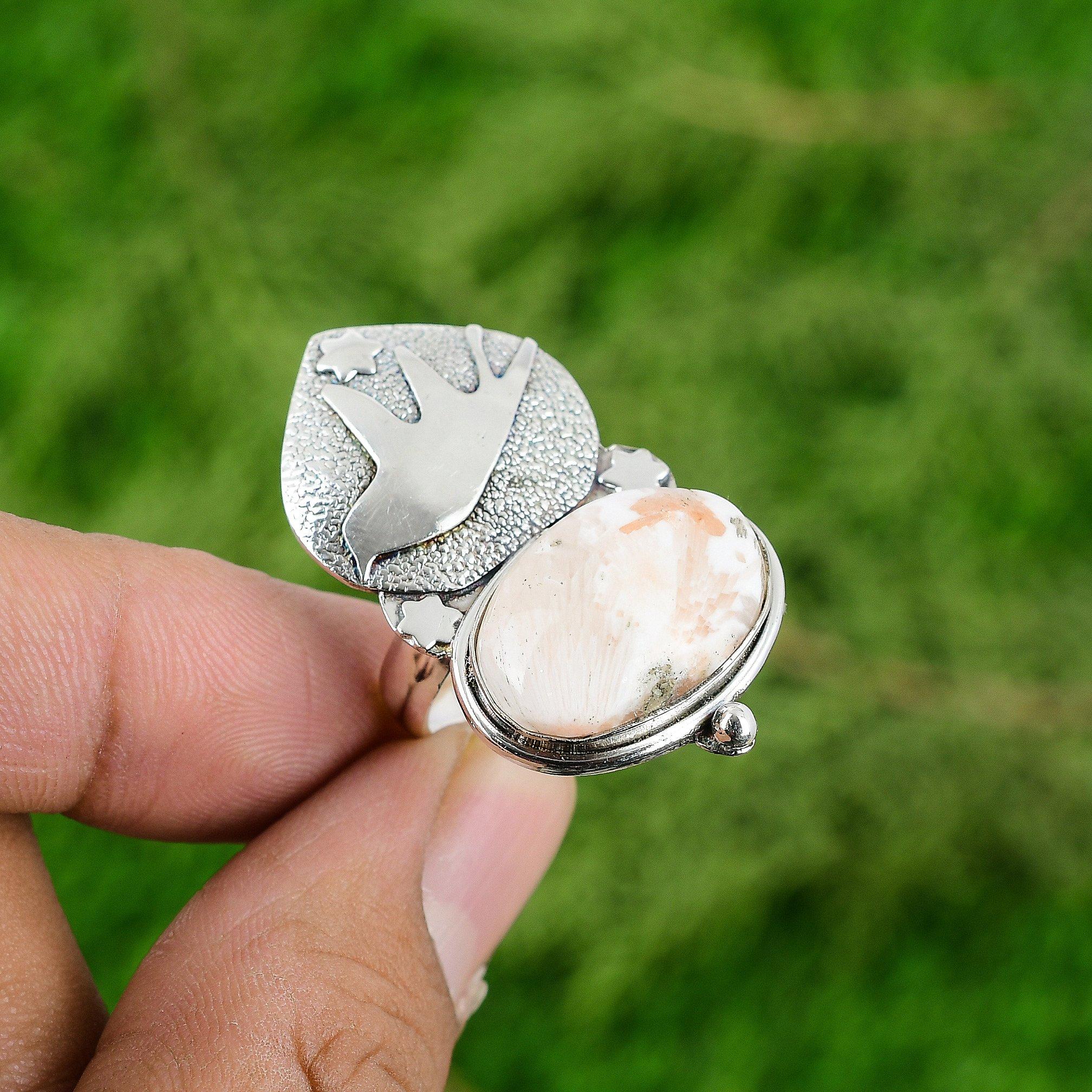 Gift For Her Natural Scolecite Stackable Bird Adjustable Ring 925 Silver