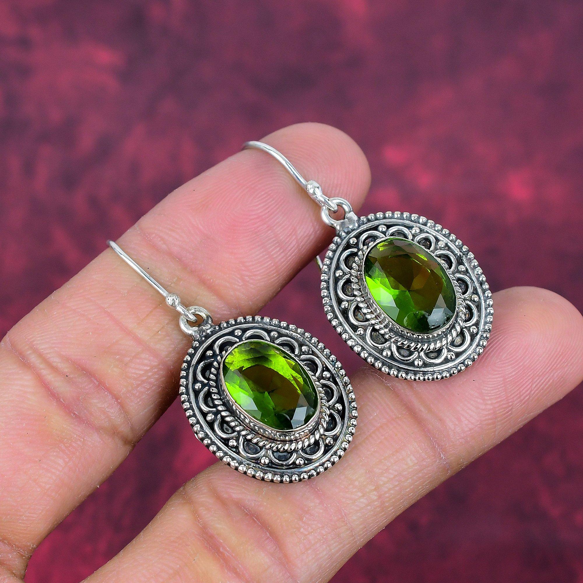 Серьги с драгоценными камнями из перидота, серьги из чистого серебра 925 пробы, серьги ручной работы с камнями по месяцу рождения, подарок для него