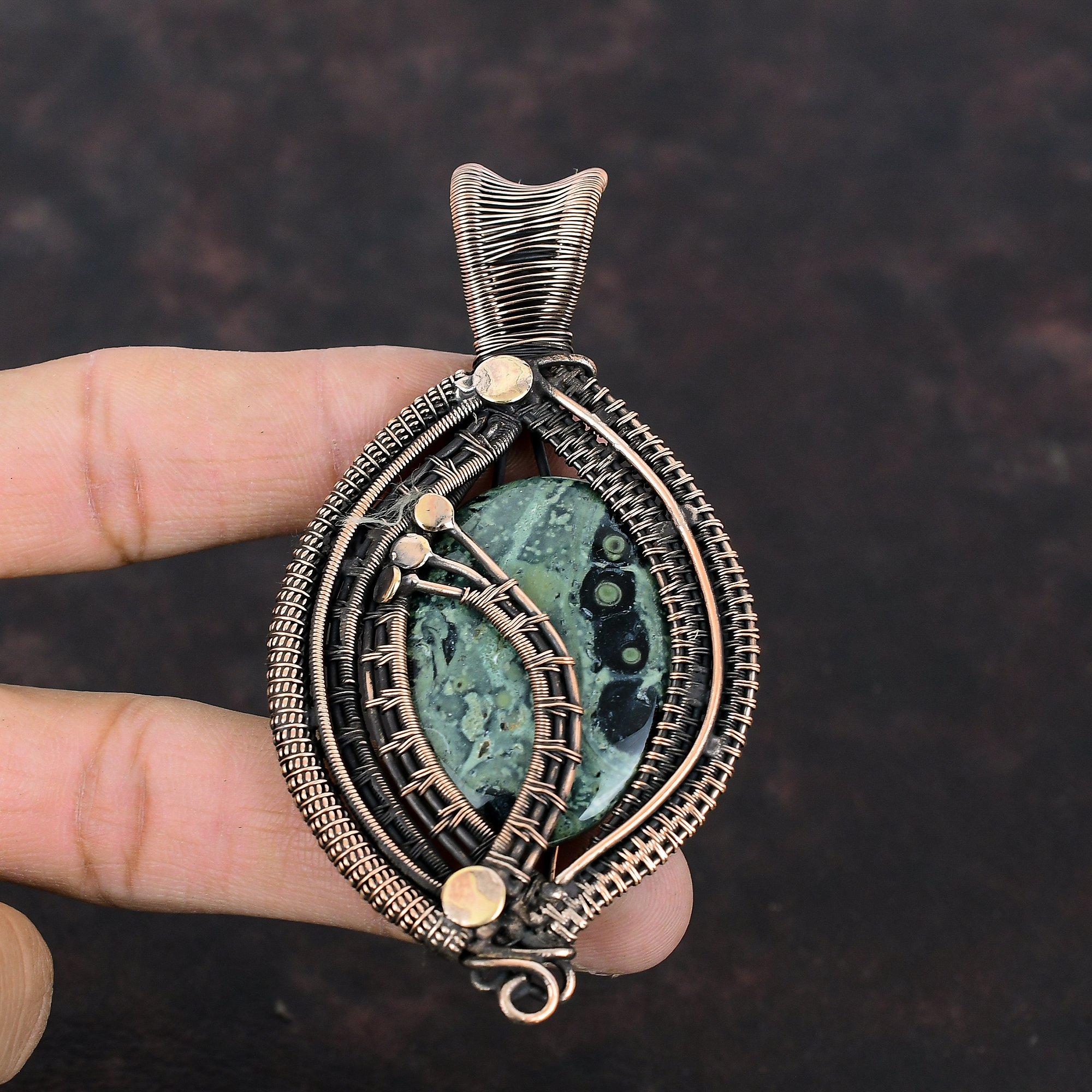 Подвеска из яшмы Камбаба, подвеска из медной проволоки, подвеска ручной работы, ювелирные изделия из натурального драгоценного камня, подвеска ручной работы, подарок на помолвку, медные украшения