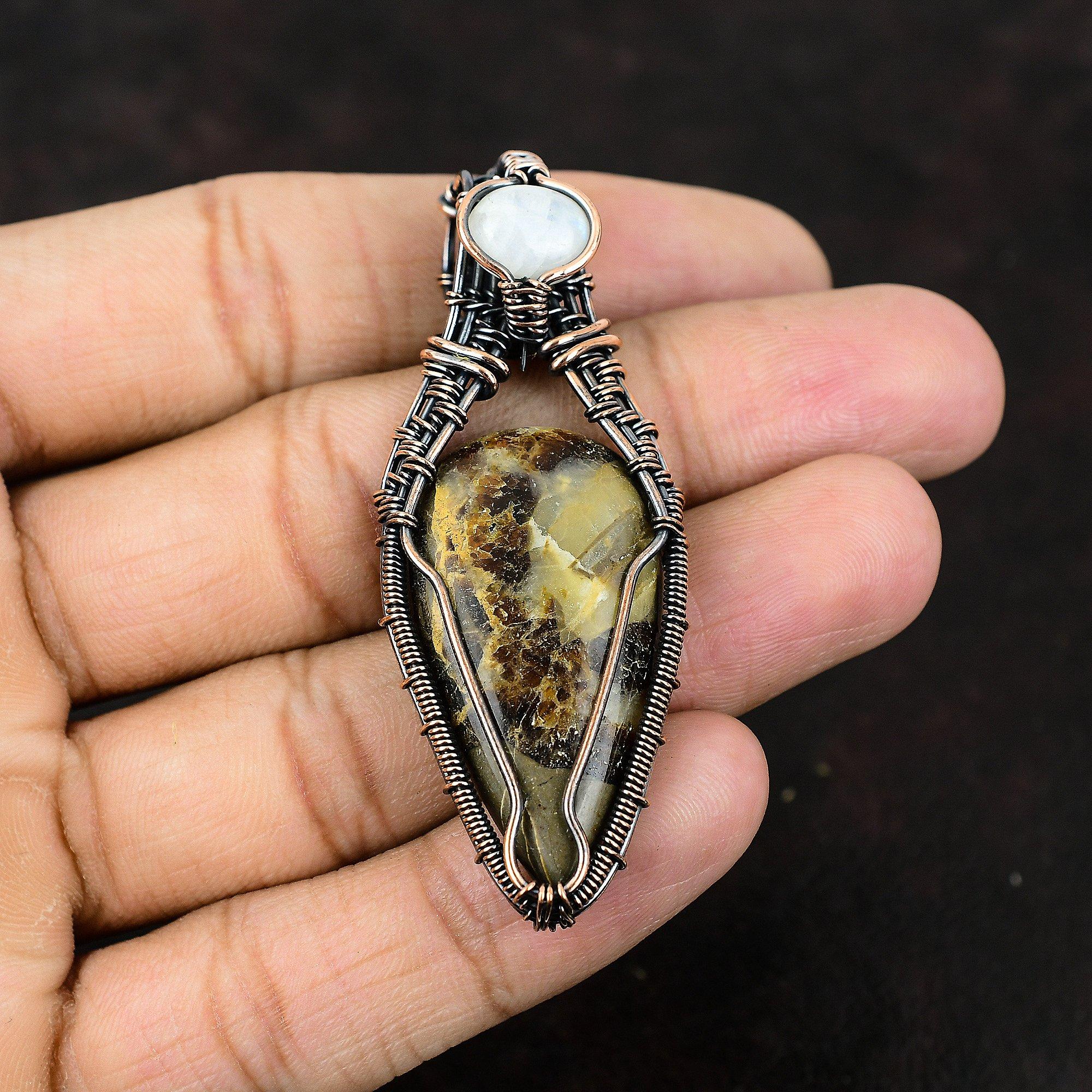 Септрианский медный кулон, медная проволока, обернутые ювелирные изделия, кулон с драгоценным камнем, Радуга, лунный камень, ювелирные изделия, подарок для матери, септические украшения для женщин