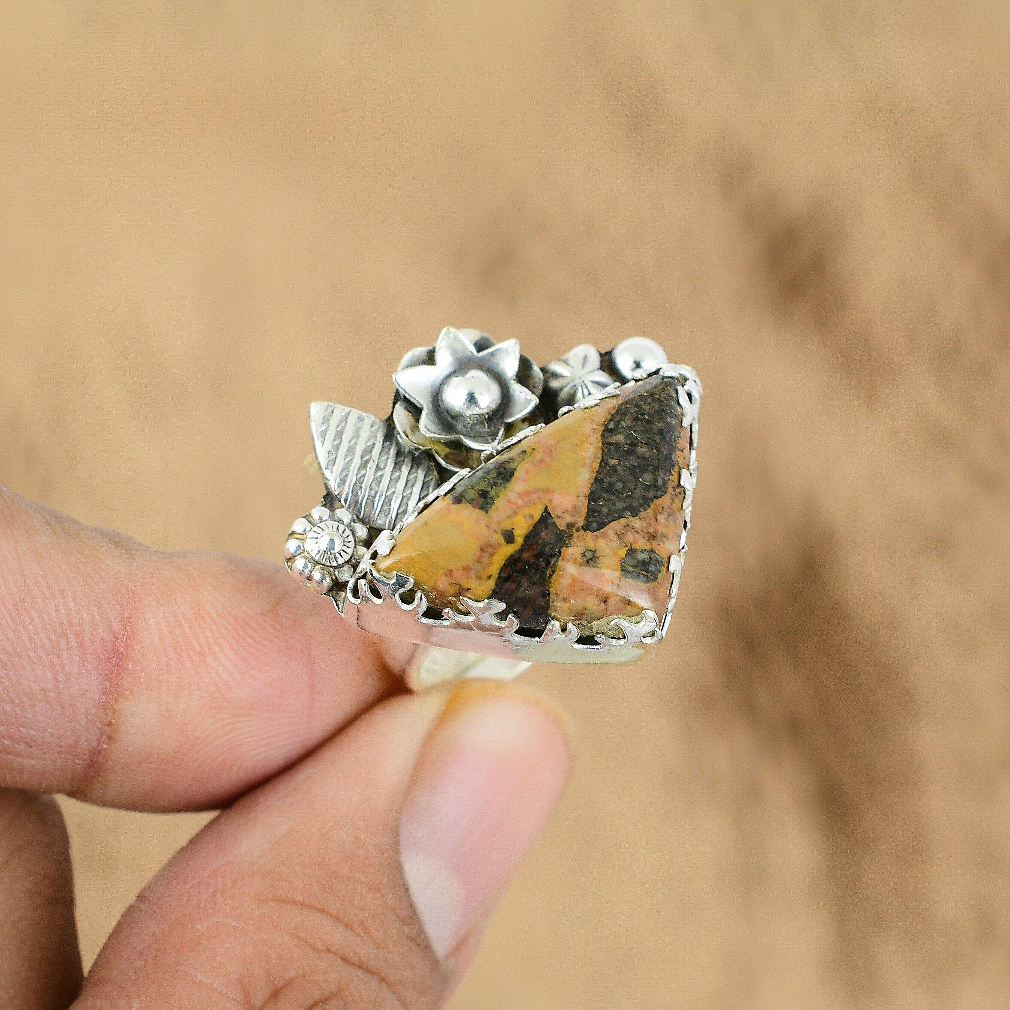 Mothers day Deal Natural Bauxite Sterling Silver Flower Promise New Ring Jewelry