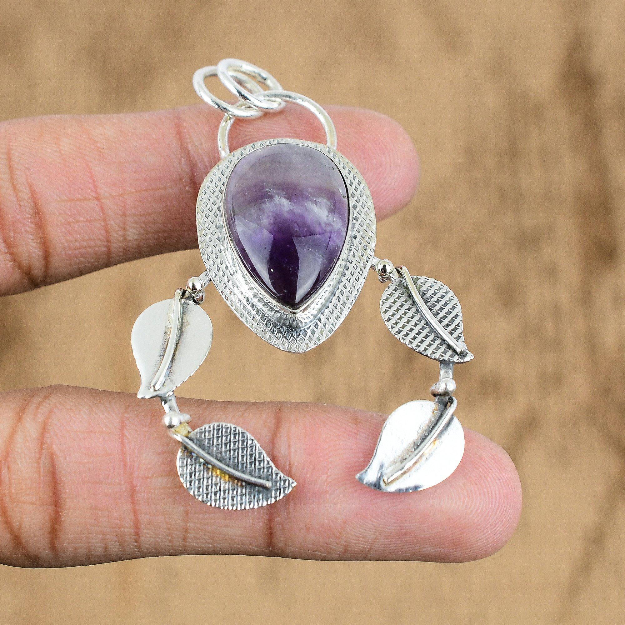 Gift For Her 925 Sterling Silver Natural Chevron Amethyst Gemstone Pendant