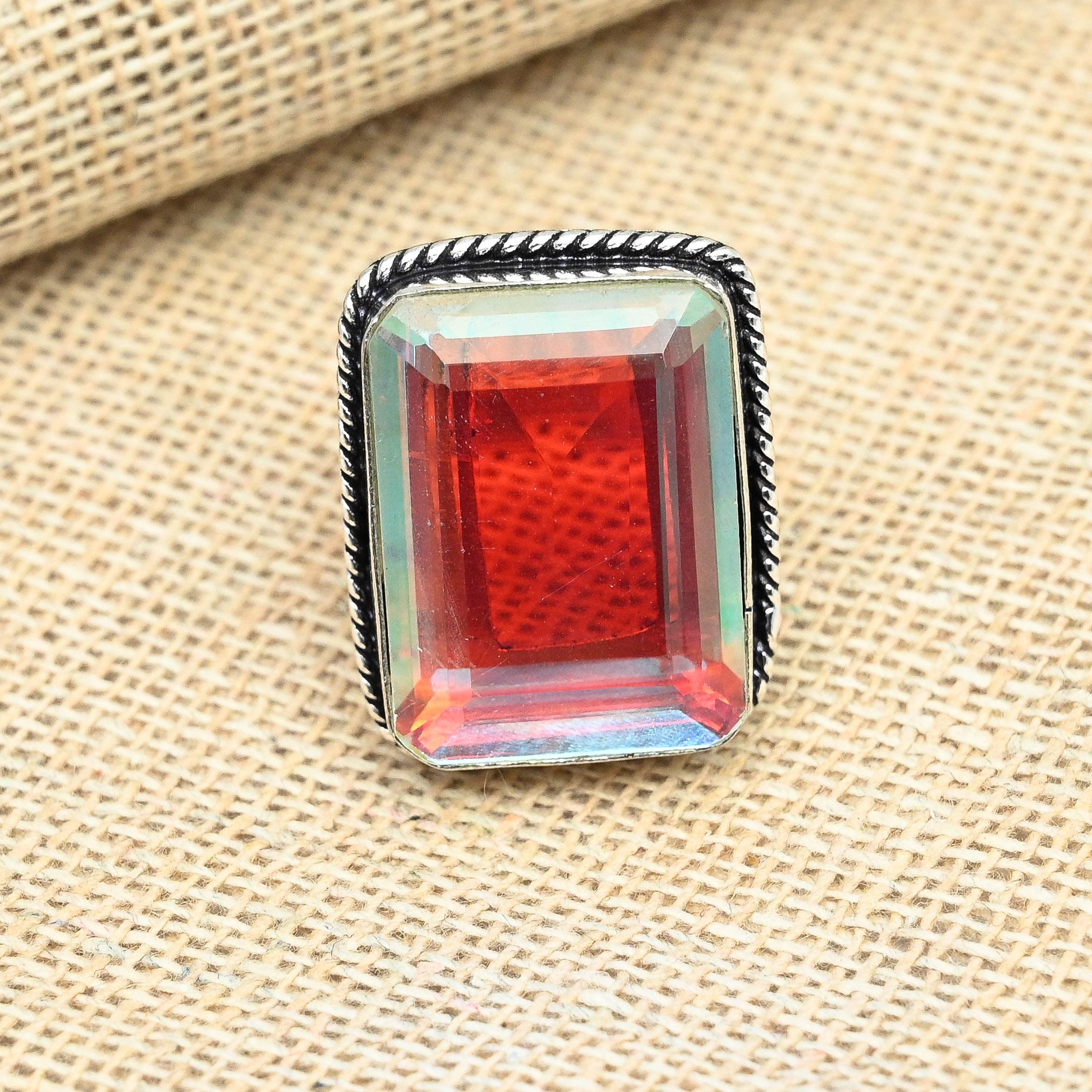 Радужный мистический топаз, драгоценный камень, стерлинговое серебро 925 пробы, ювелирные изделия ручной работы, рождественский подарок, кольцо,