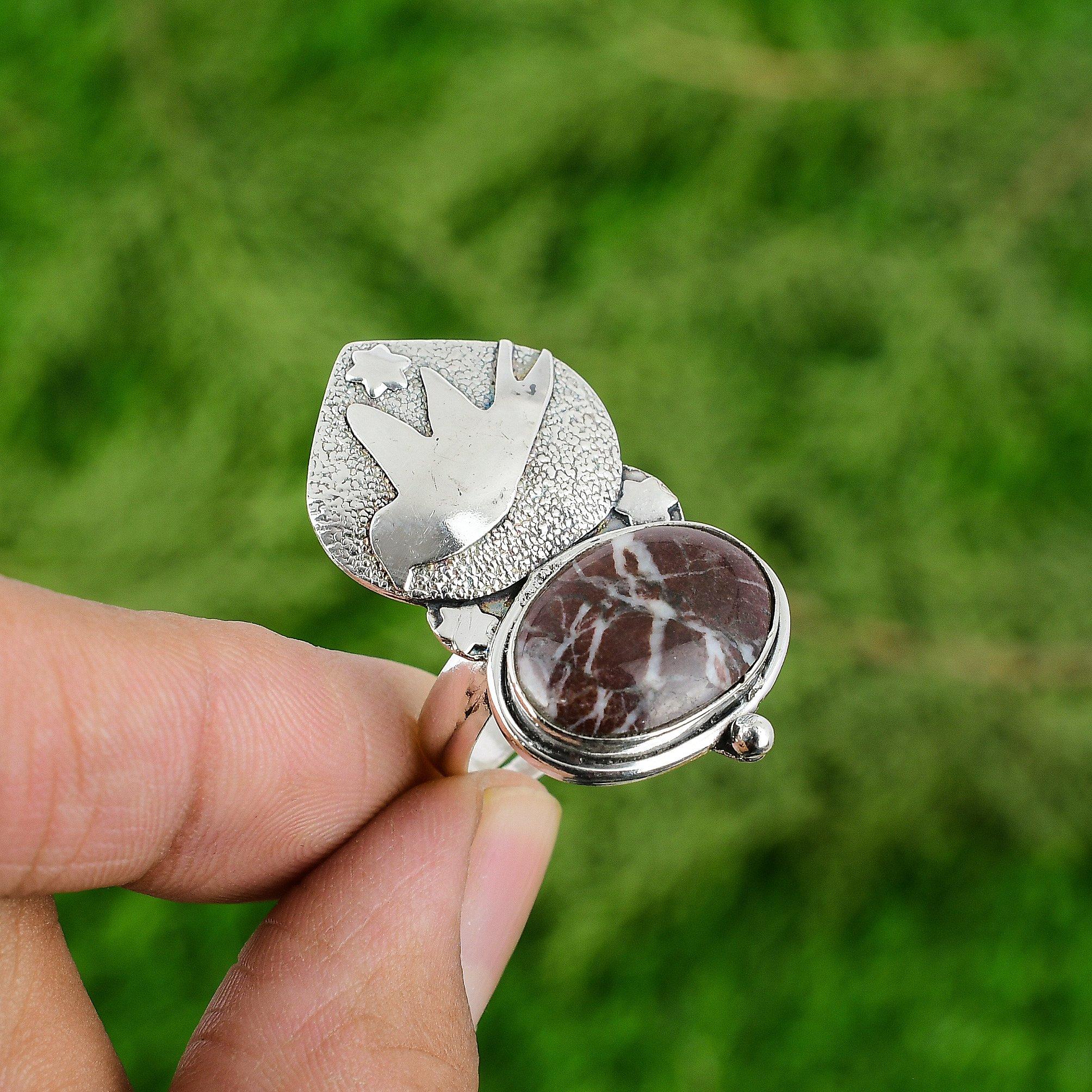 Natural Coconut Jasper 925 Silver Solitaire Bird Adjustable Ring For Girls