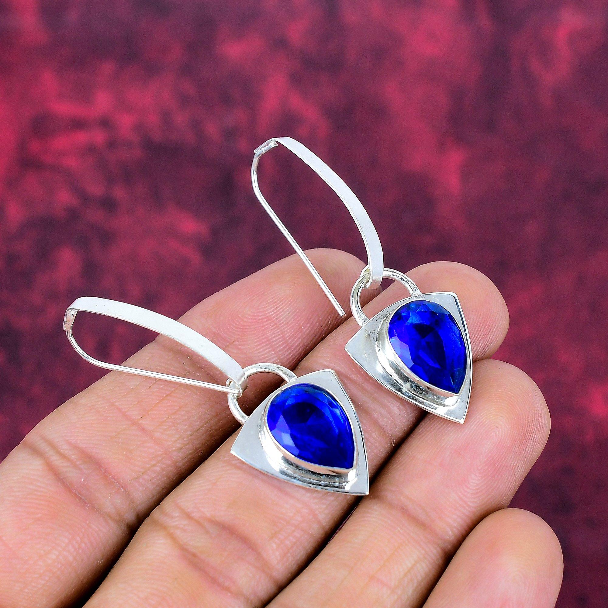 Лондонский голубой топаз 925 пробы стерлинговое серебро серьги, серьги с драгоценными камнями ручной работы, подарки для жены совершенно новые серьги