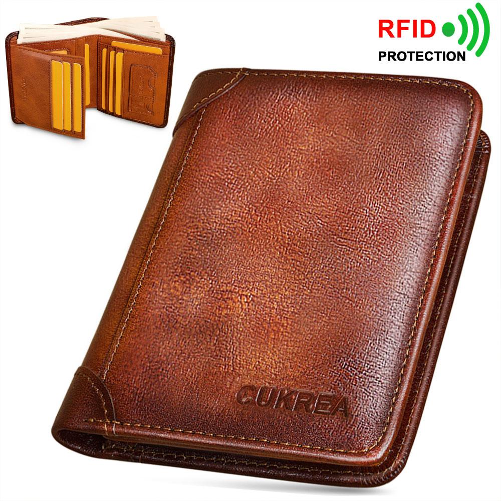 Мужской винтажный кошелек из коровьей кожи, защита RFID, короткий многофункциональный держатель для ID-карт и кредитных карт, верхний слой коровьей кожи, кошелек для денег, 2 окошка для ID-карт