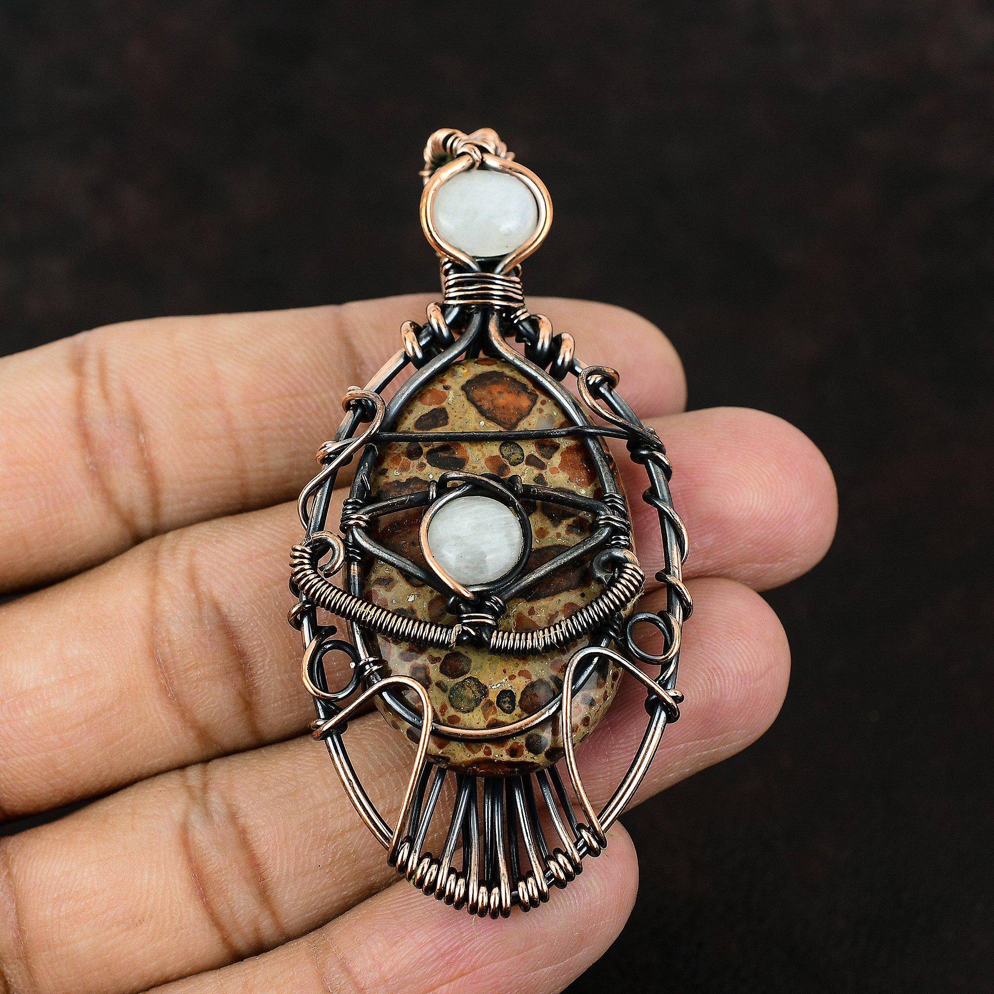 Дурной глаз Астероид Яшма Медный кулон Медная проволока Обернутые ювелирные изделия Драгоценный камень Ювелирные изделия сглаза Лунный камень Ювелирные изделия Подарок для матери Подарок для нее