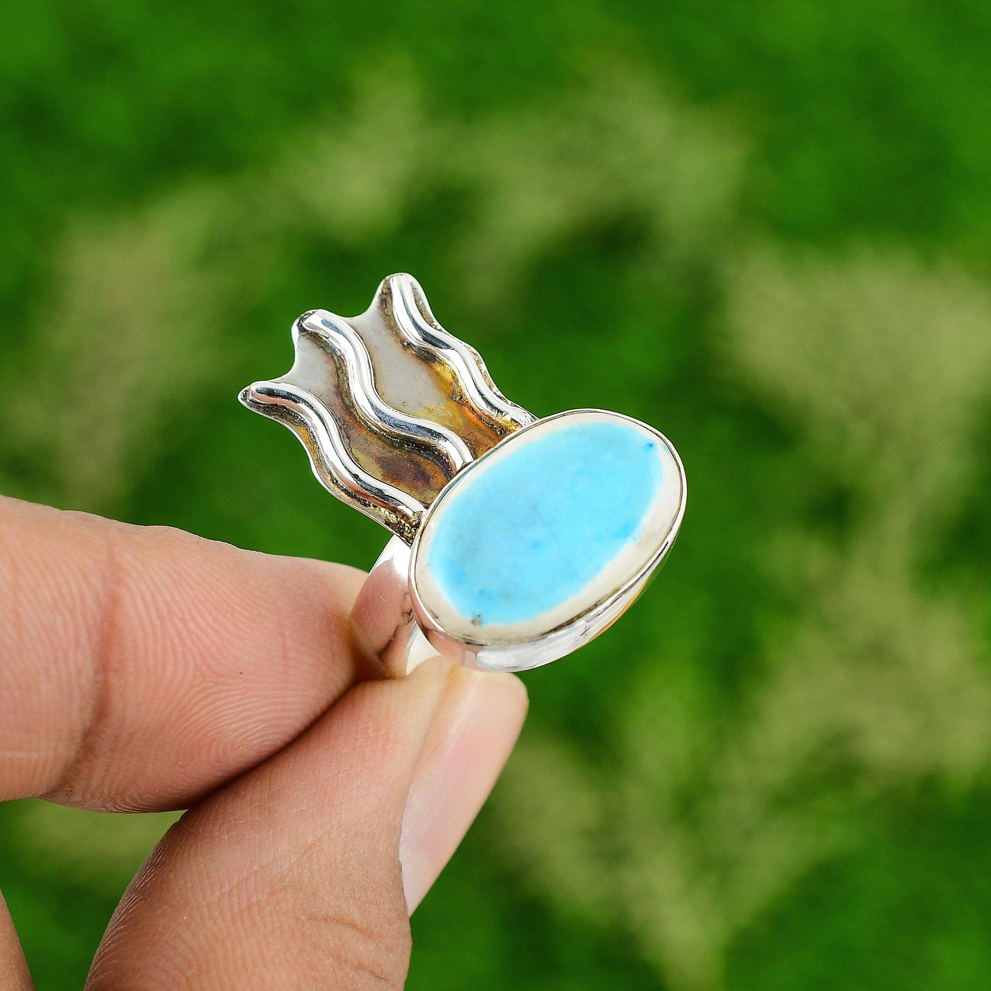 Natural Sleeping Beauty Turquoise Gemstone Multi Stone Ring Size 7 925 Silver