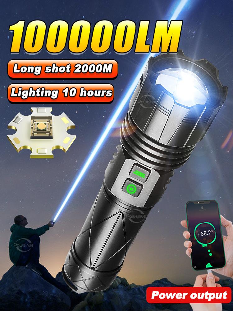 80W LED Rechargeable LED Flashlights White Laser Lamp Beads Long Range 1500m High Power LED Flashlight Lantern Camping Torch