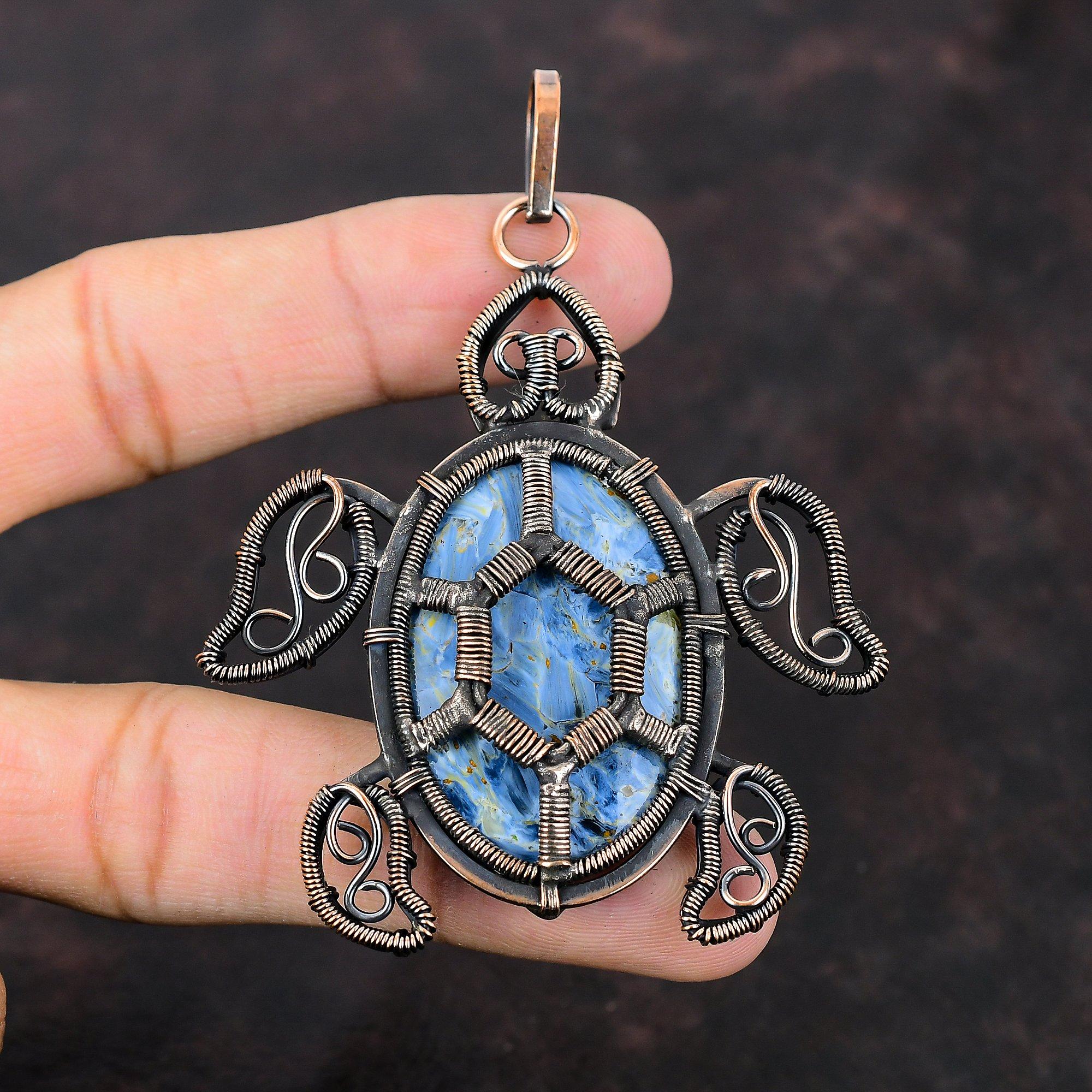 Кулон Pietersite, медная проволока, кулон, ювелирные изделия ручной работы, кулон с драгоценным камнем, медная проволока, завернутая в ювелирное изделие, кулон в виде черепахи, подарок для жены