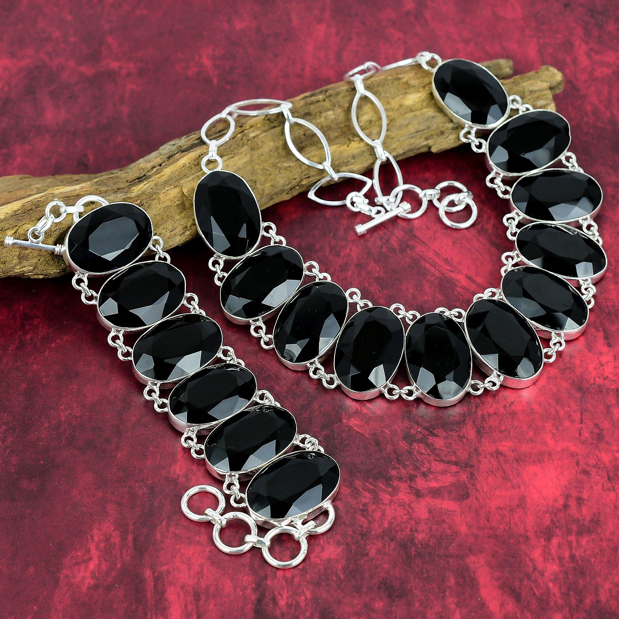 Черная шпинель, стерлинговое серебро 925 пробы, ожерелье и браслет, комплект ювелирных изделий, новый дизайн ручной работы, ювелирные изделия из драгоценных камней, регулируемая цепочка, ювелирный подарок для мамы