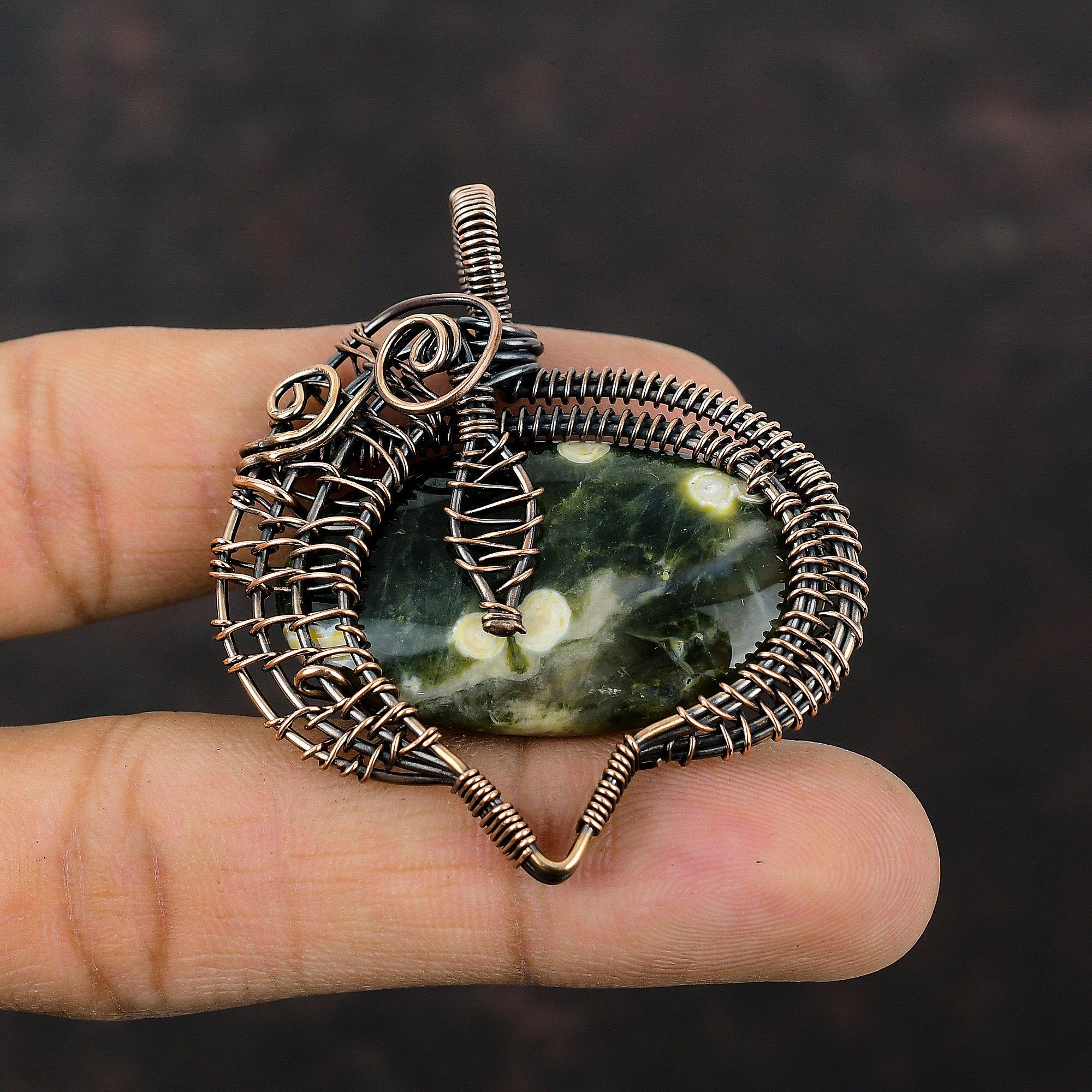 Ocean Jasper Pendant Copper Wire Wrapped Real Gemstone Pendant Copper Jewelry Handmade Pendant Wire Wrap Jewelry Anniversary Gift For Bridal