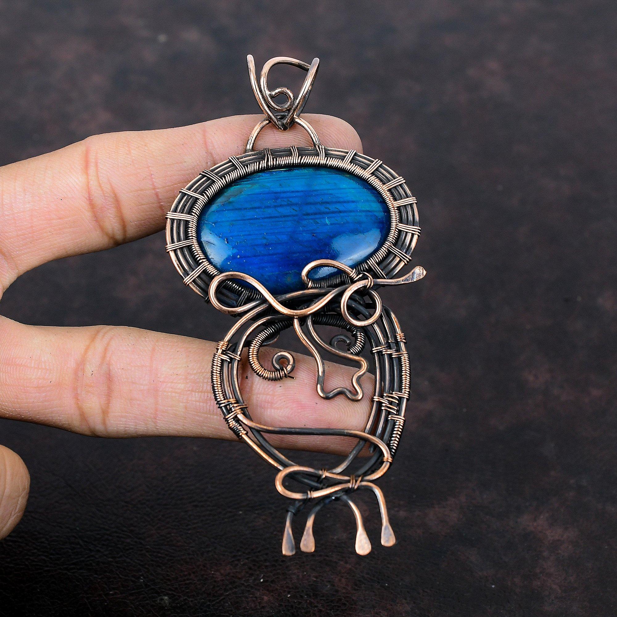 Неоновая вспышка лабрадорит кулон медная проволока обернутый драгоценный камень кулон ручной работы медные украшения уникальный стиль кулон проволока обернутый ювелирные изделия для подарка