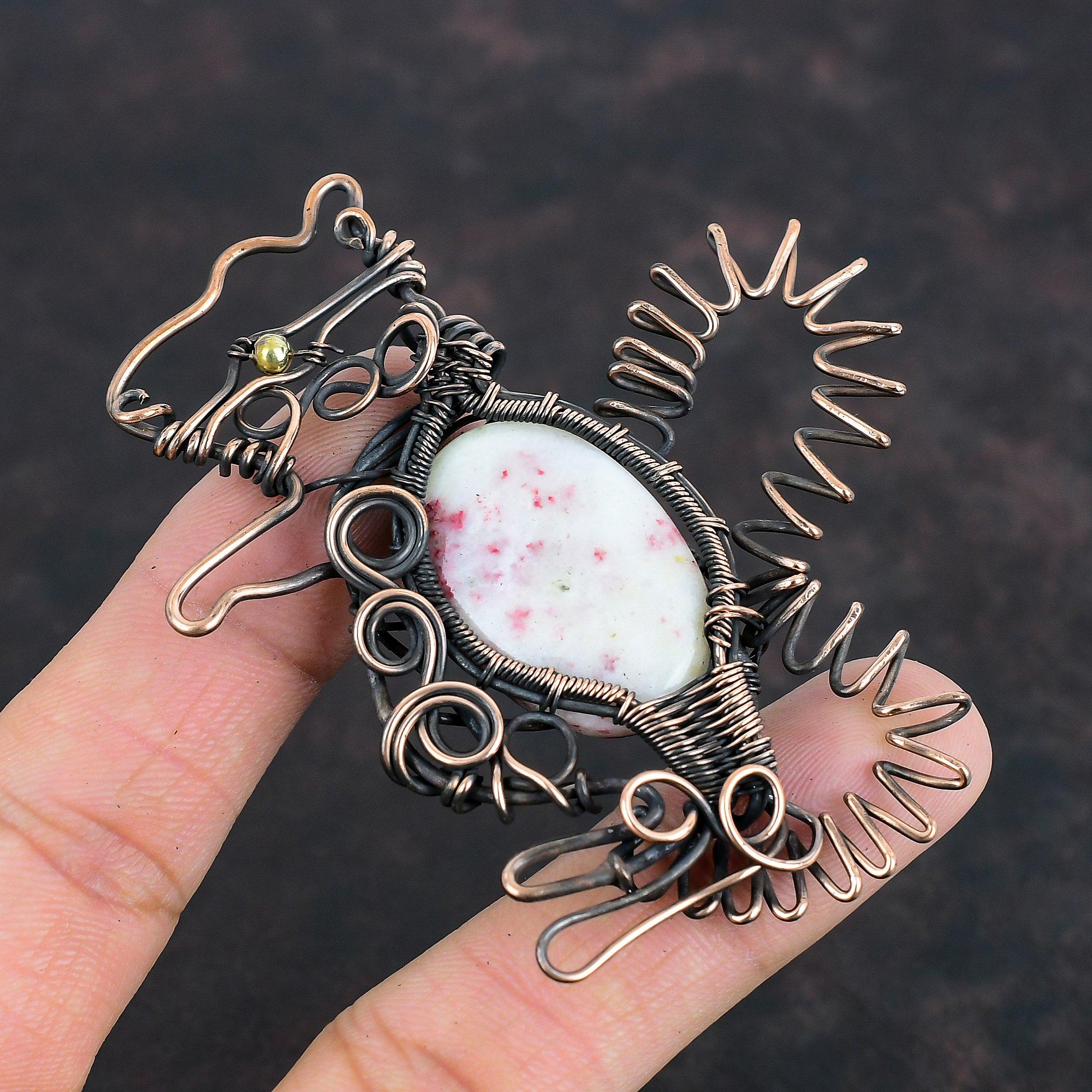 Cinnabarite Pendant Copper Wire Wrapped Pendant Gemstone Jewelry Rabbit Pendant Handmade Antique Pendant Copper Wire Wrap Jewelry Gifts For Mom