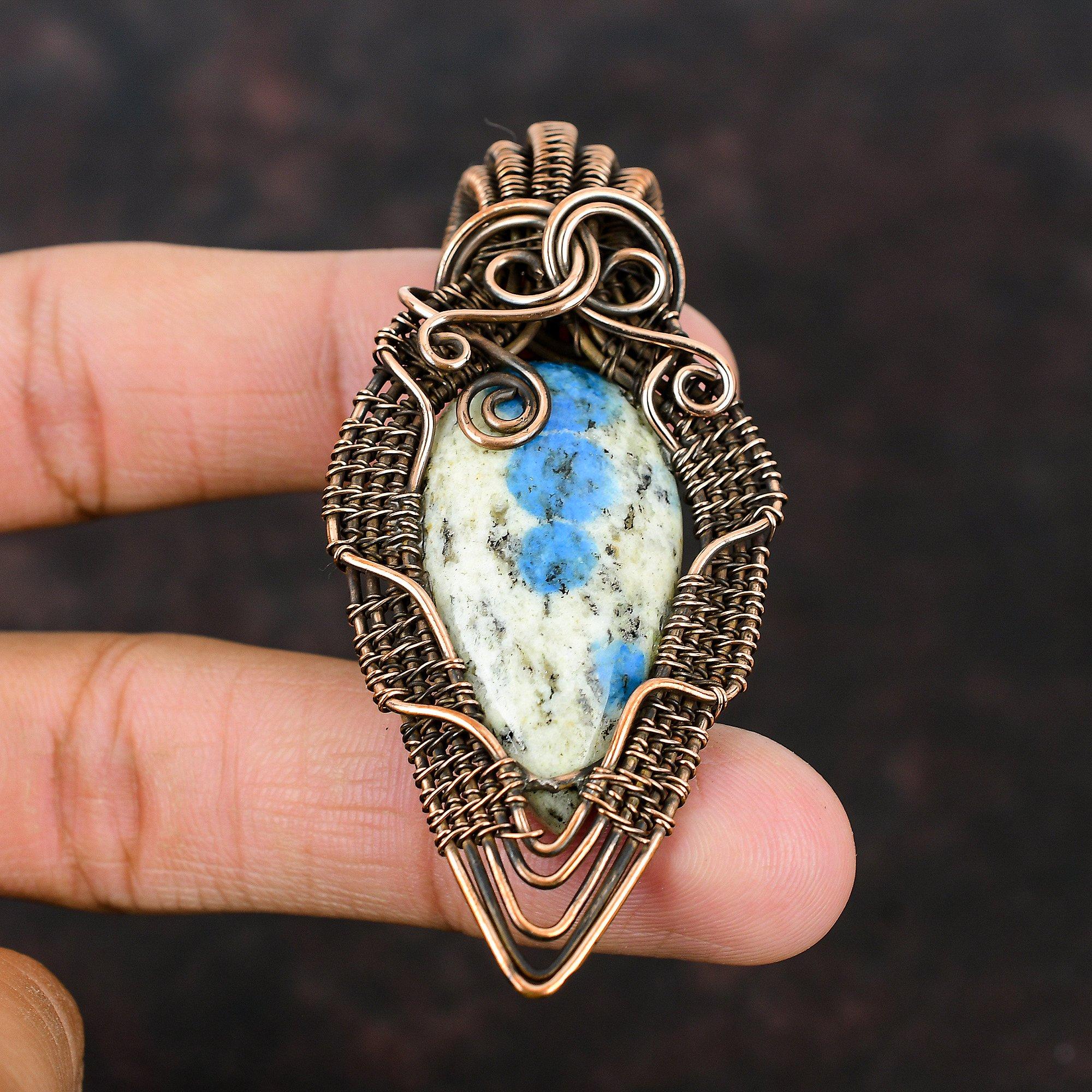 K2 Jasper Медная проволока Обернутая подвеска Медные украшения Подарок для него Кулон ручной работы с драгоценными камнями Дизайнерские украшения Подарок для него K2 Jasper Jewelry