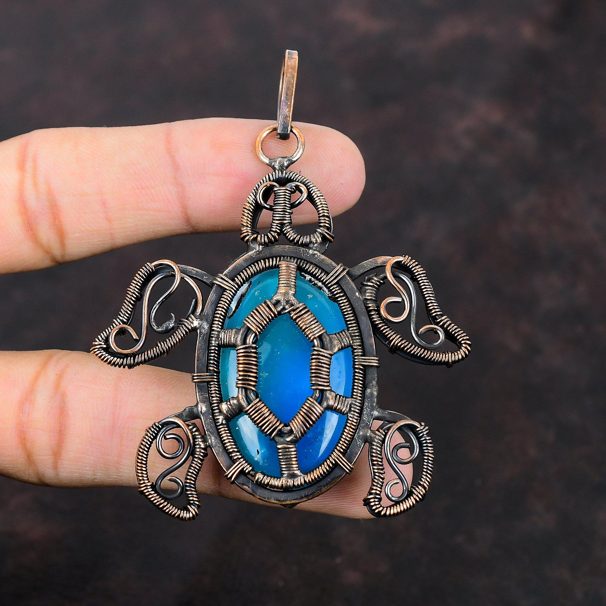 Смитсонитовый кулон, медная проволока, кулон, драгоценный камень, медные украшения, ручная работа, подвеска в стиле бохо, черепаха, кулон, ювелирные изделия, завернутые в проволоку, для подарка