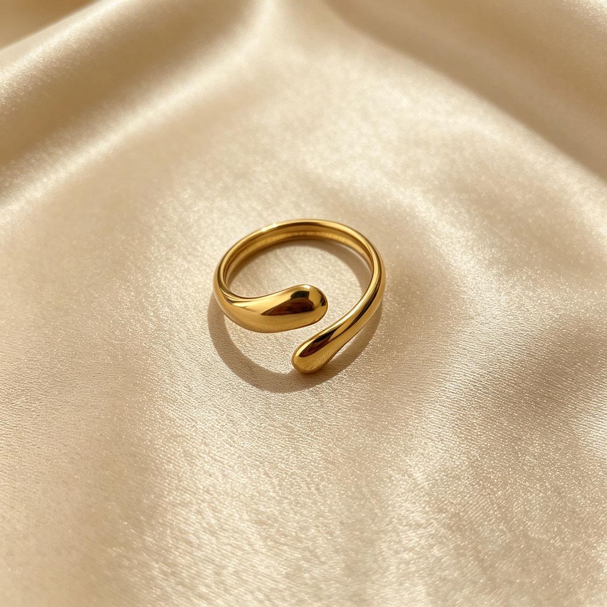 Water Drop Shape Open Metal Ring Women European-American Style Four Seasons Trendy Personality Small Design Texture Smooth Surface Ring