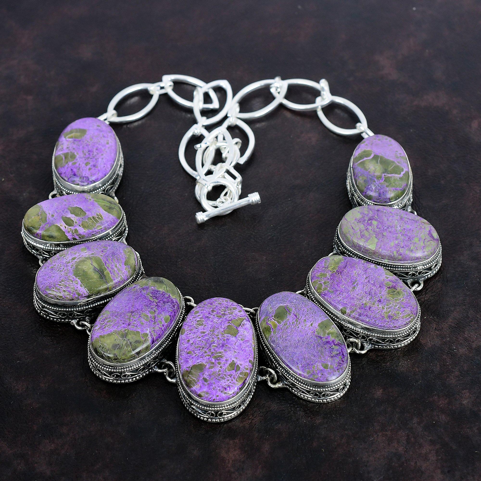 Purpurite Gemstone Necklace Handmade Jewelry 925 Sterling Silver Necklace Adjustable Chain Necklace Antique Vintage Necklace Gifts For Women