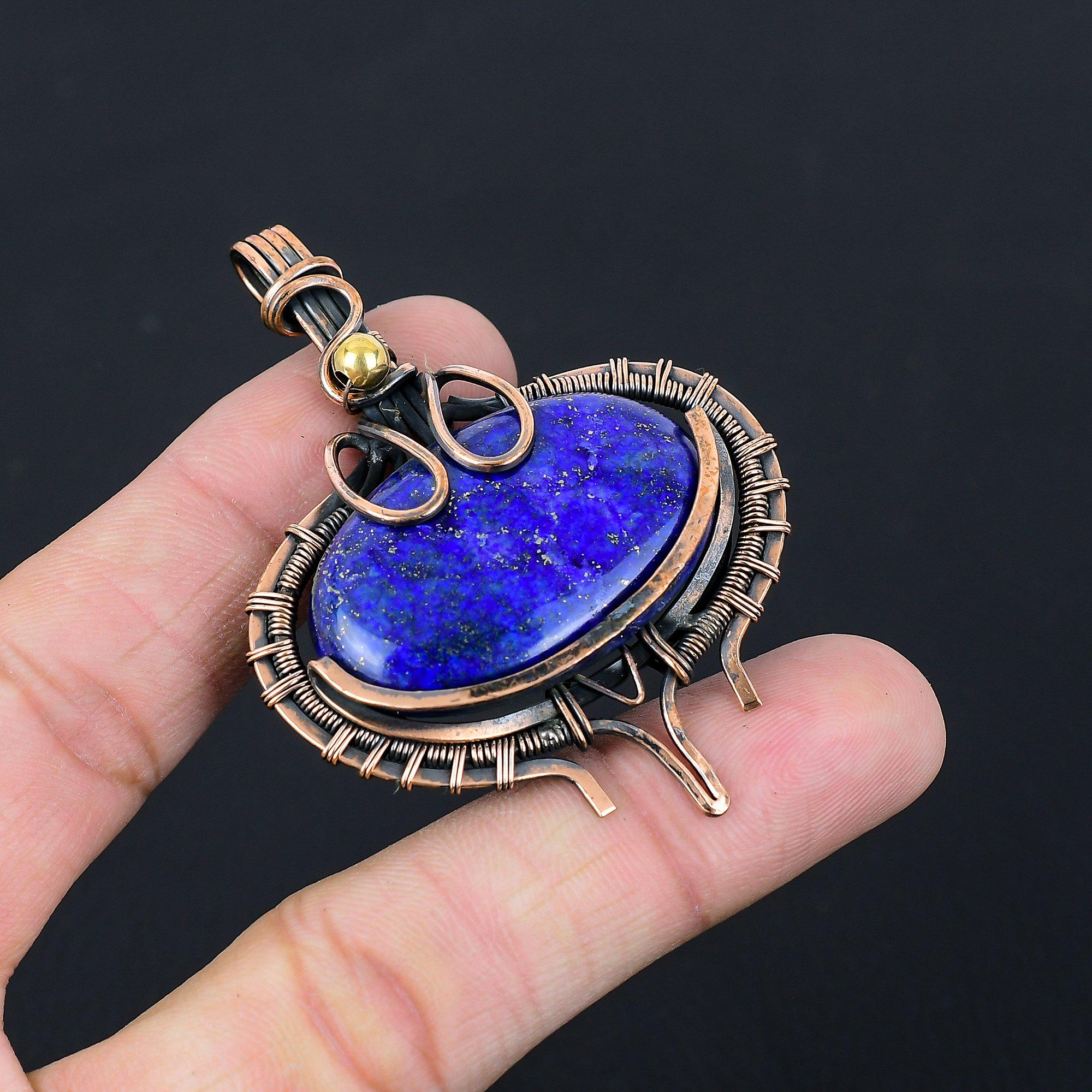 Драгоценный камень лазурит из чистой медной проволоки, обернутый подвеской ручной работы, ювелирное изделие для нее