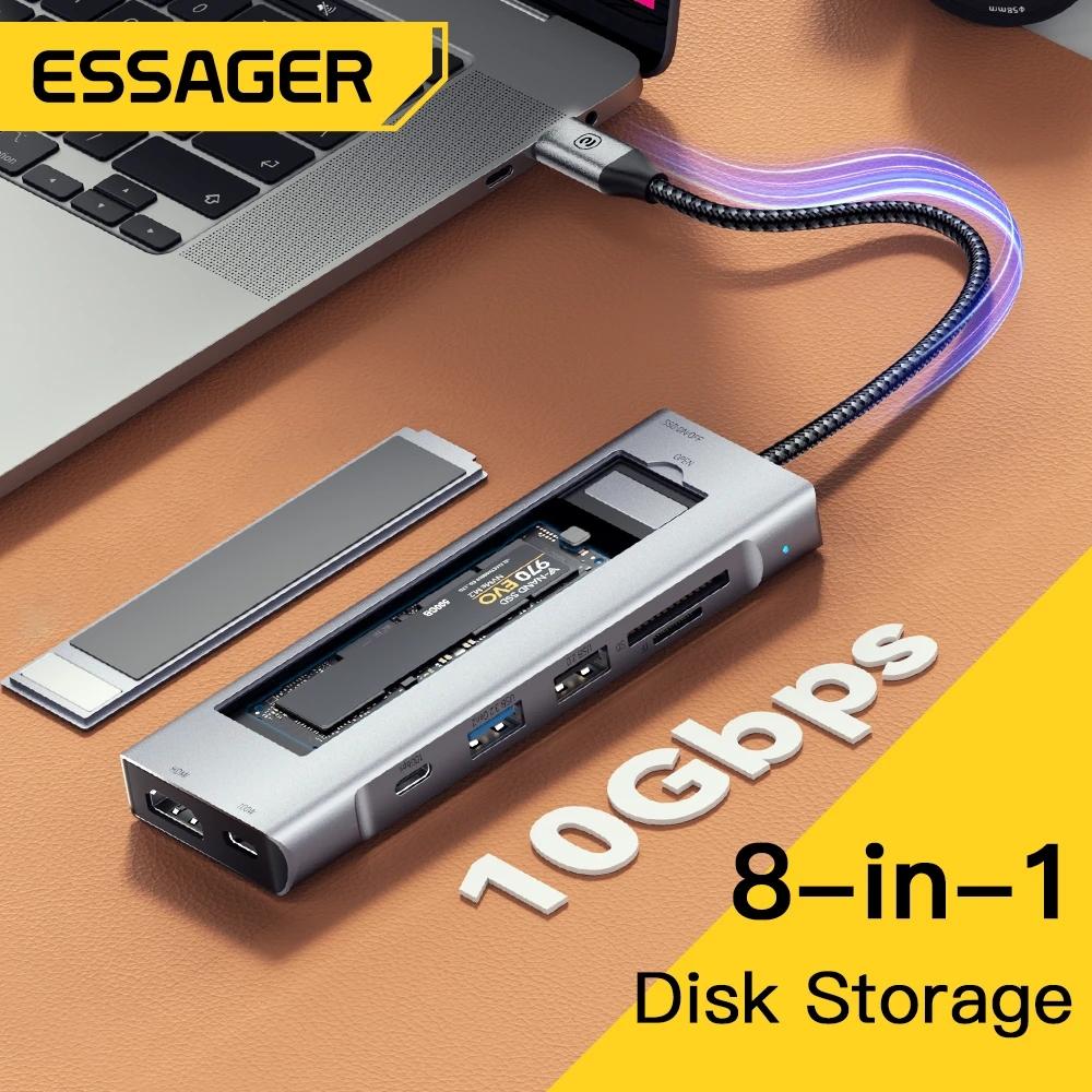 Essager USB-концентратор 8-в-1 с функцией хранения диска USB Type-c к HDMI-совместимой док-станции для ноутбука Macbook Pro Air M1 M2