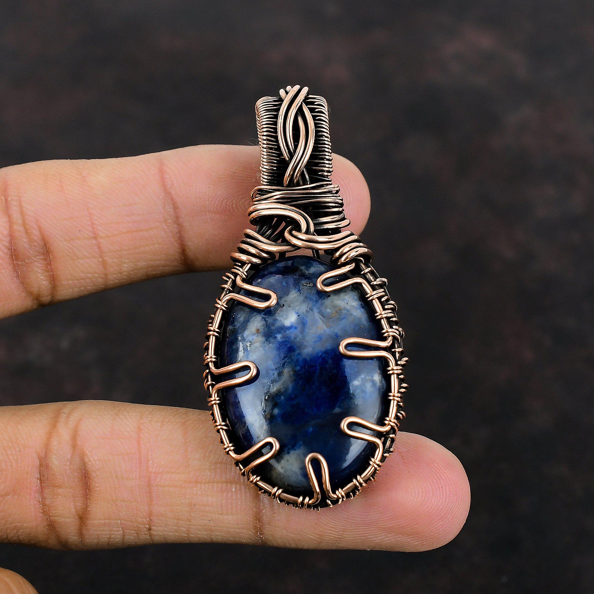 Sodalite Pendant Copper Wire Wrapped Gemstone Pendant Handmade Sodalite Jewelry Birthstone Pendant Gift For Mother Beautiful Copper Jewelry