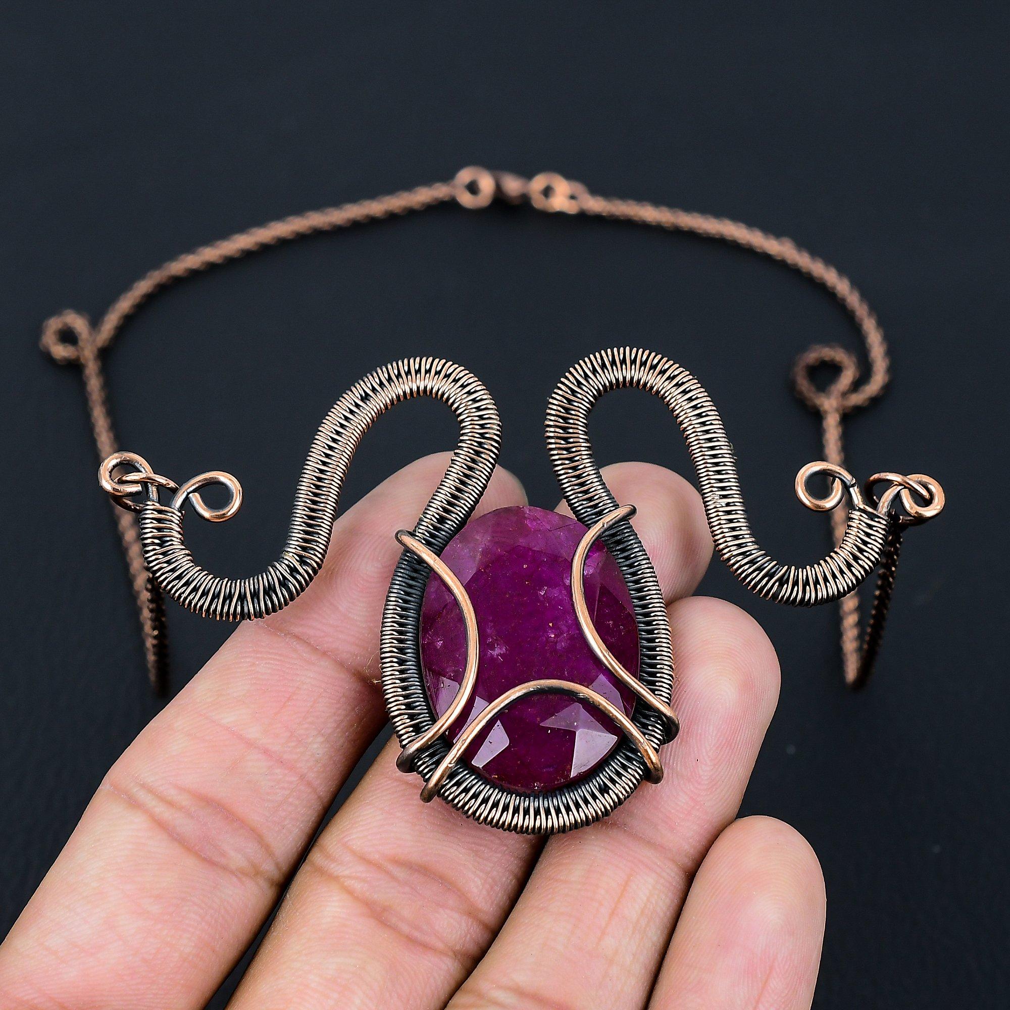 Лабораторный рубиновый драгоценный камень из чистой медной проволоки, обернутый вручную, ожерелье, ювелирные изделия