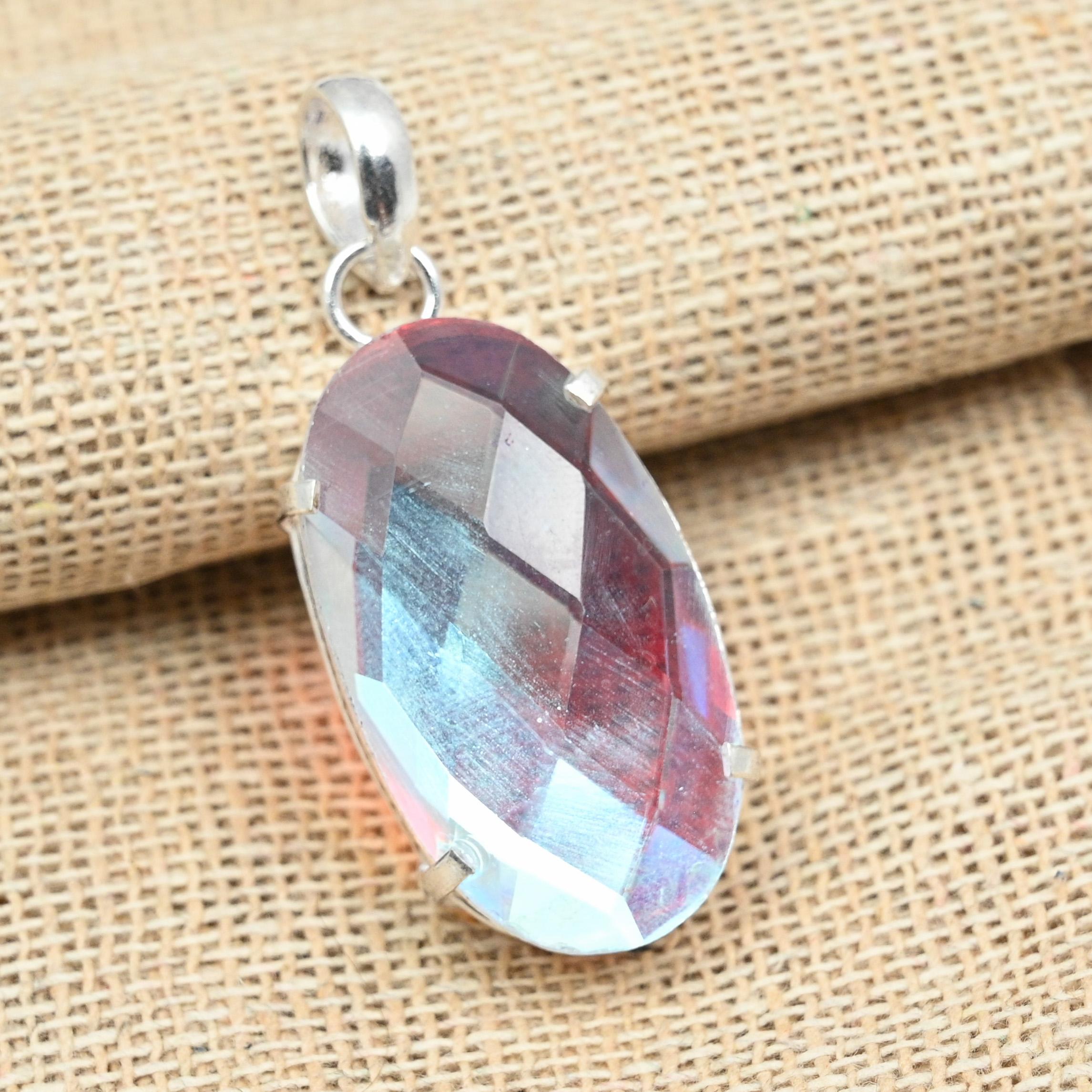 Граненый Mistic Topaz Gemstone Solid 925 Sterling Silver Handmade Отличный ювелирный кулон