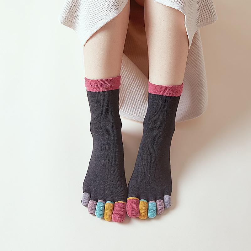 1 Pair Women Multicolor Five Finger Socks Warmer Cotton Funny Female Middle Tube Sock
