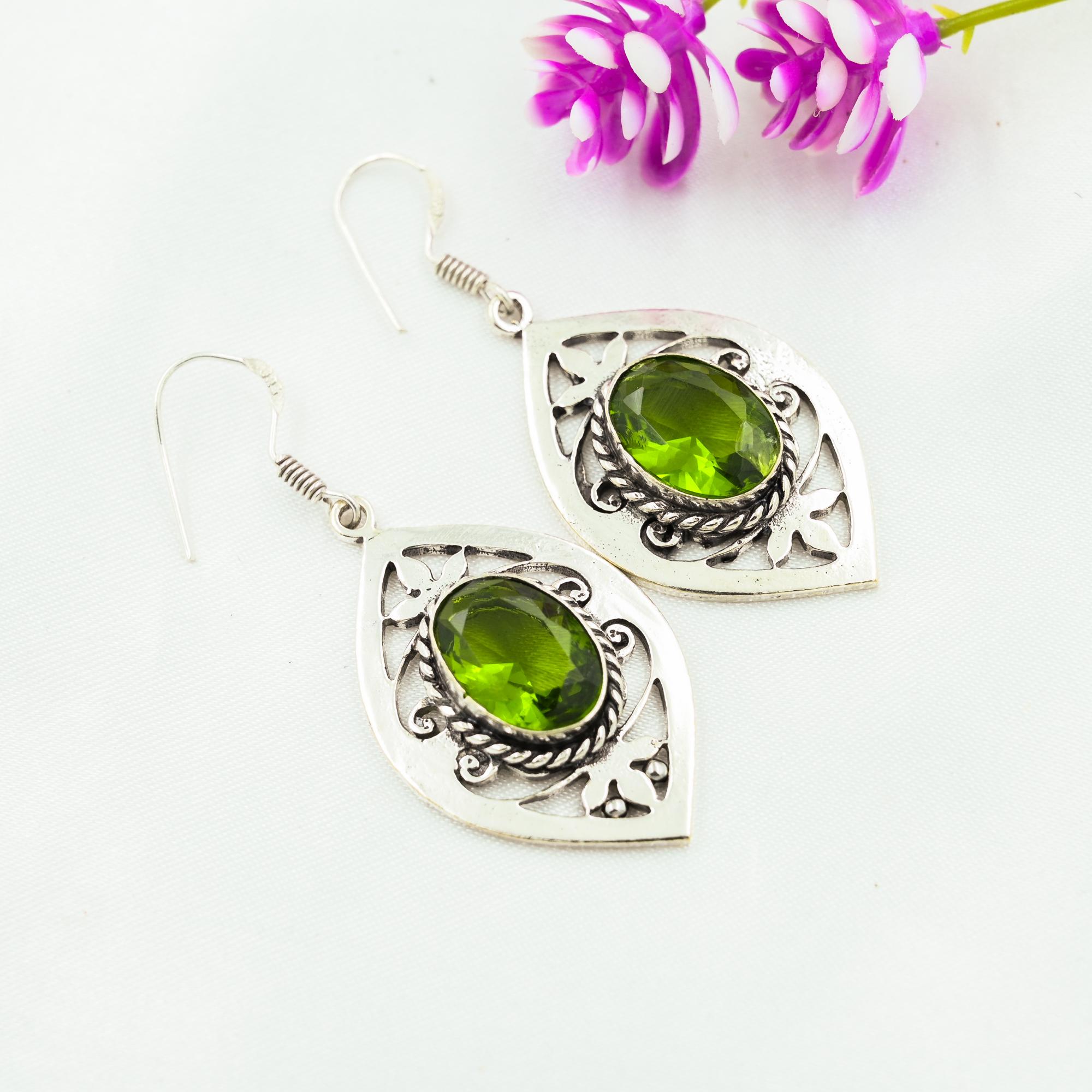 Серьги с драгоценными камнями из перидота, серьги из чистого серебра 925 пробы, серьги ручной работы с камнями по месяцу рождения, подарок для него