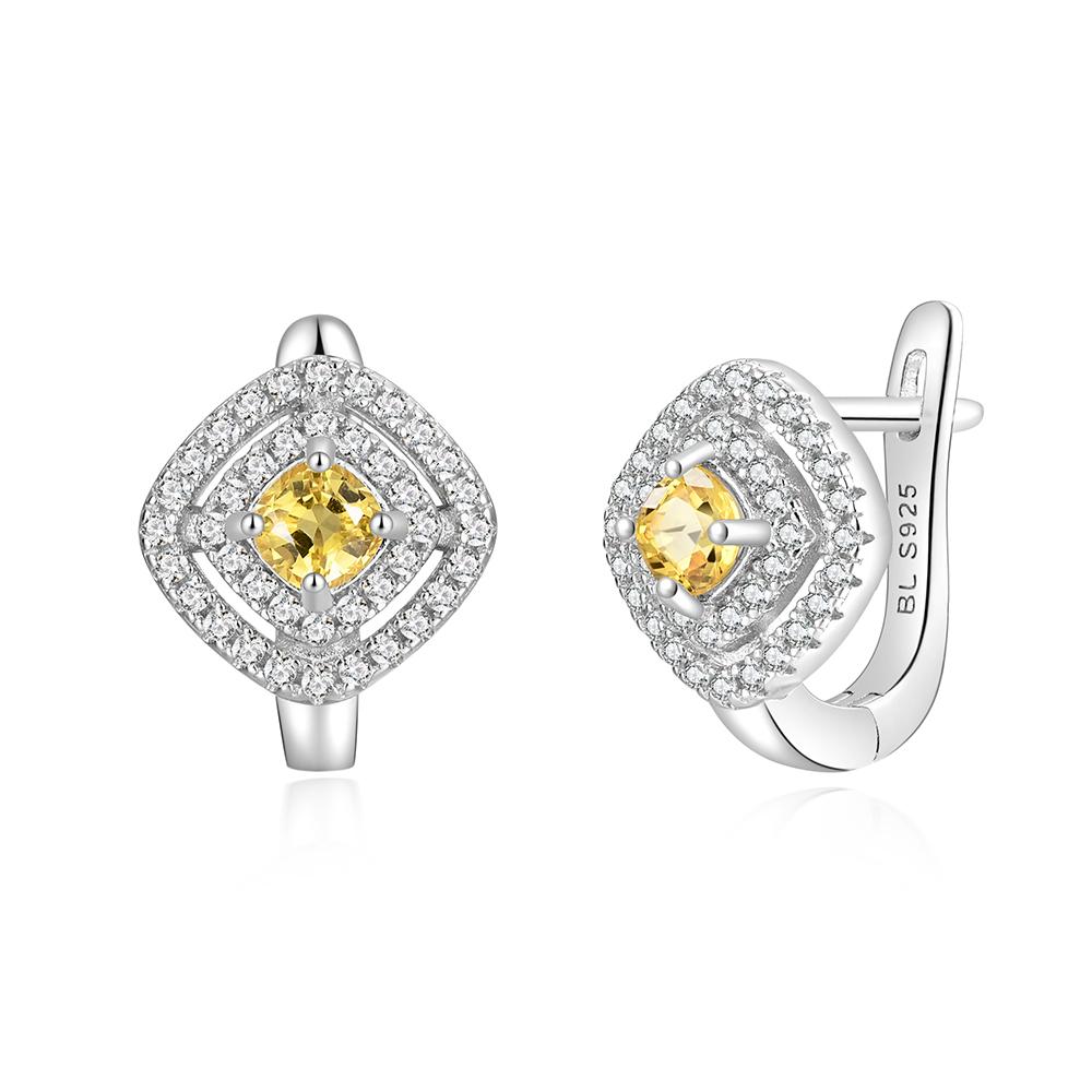 925 Sterling Silver Clasp Earrings Cushion 4.0mm Natural Yellow Sapphire Classic Design Fine Jewelry for Women's Valentines Gift