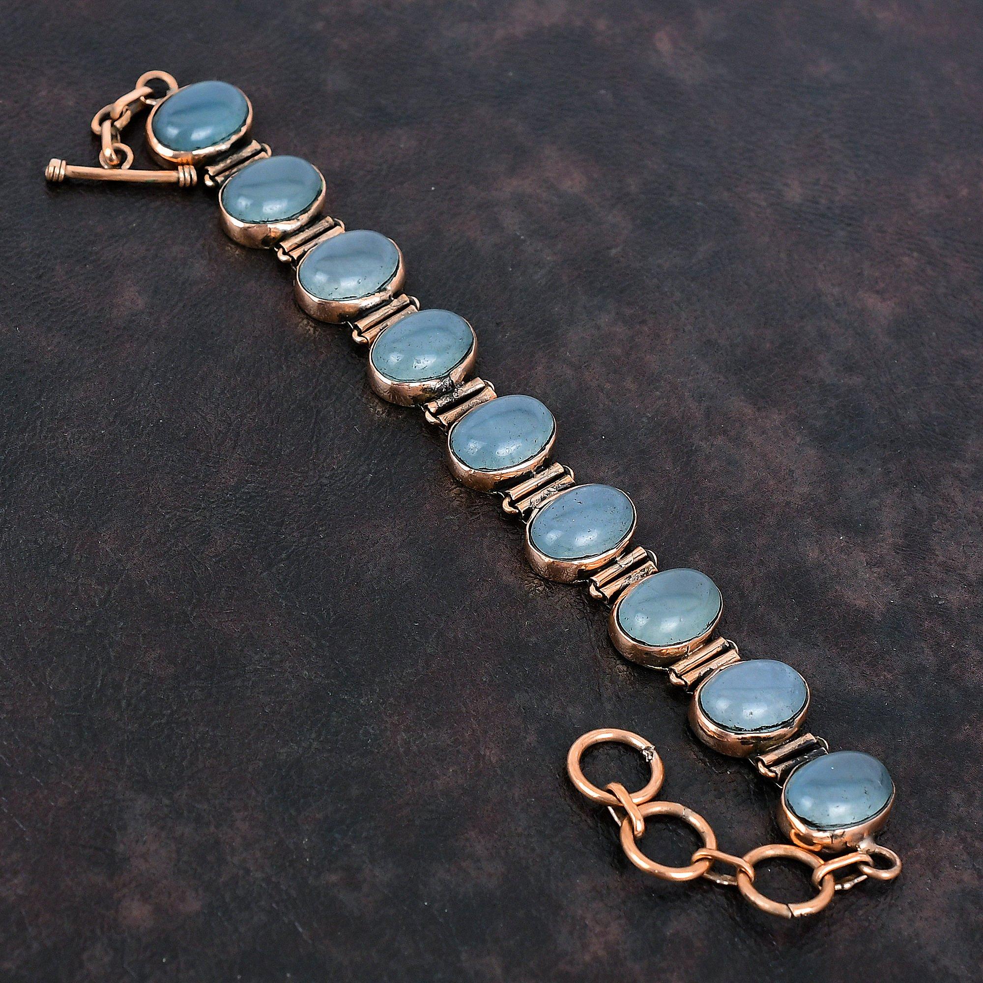 Аквамариновый браслет Медный браслет Регулируемый браслет-цепочка Браслет ручной работы Драгоценный камень Медные украшения Изящный браслет Подарки на годовщину