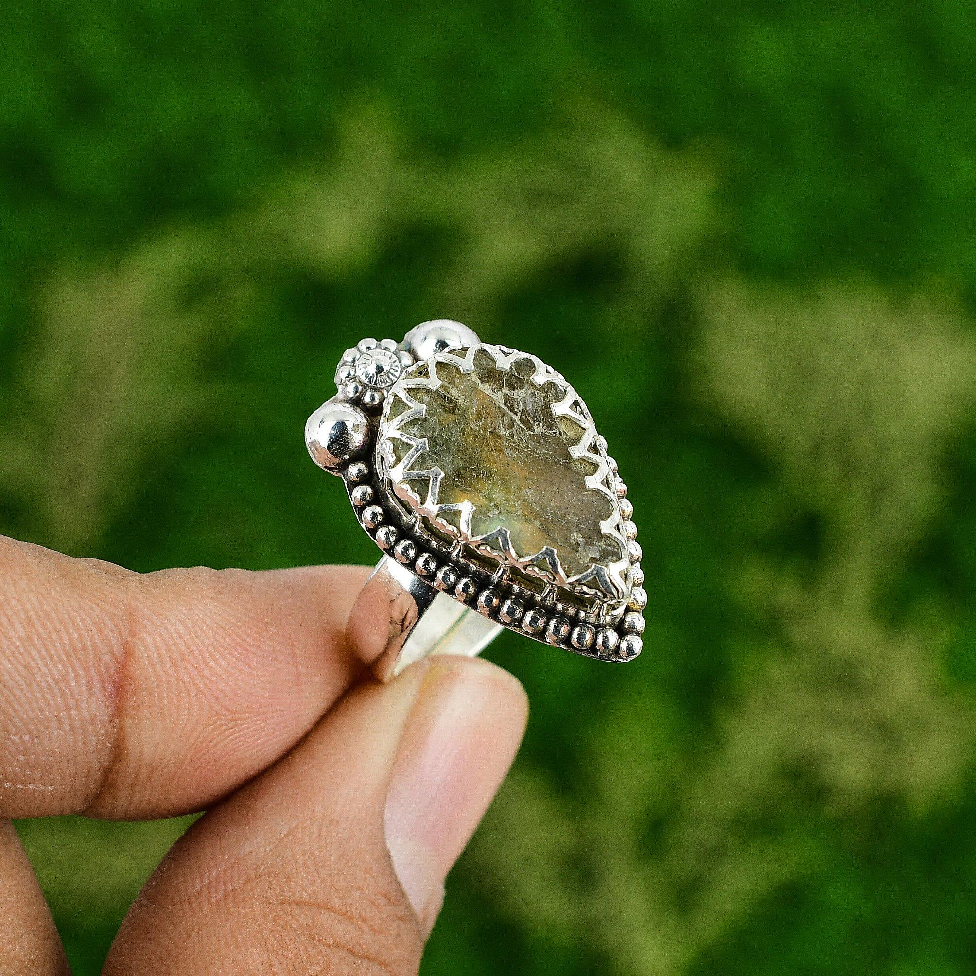 Third Eye Chakra Natural Labradorite Rough New Stackable Ring Jewelry 925 Silver