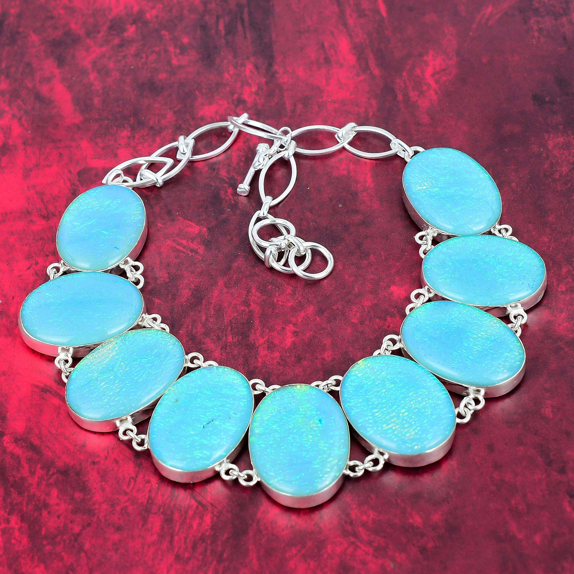 Ожерелье с синим австралийским опалом, ювелирные изделия из драгоценных камней, ожерелье из стерлингового серебра 925 пробы, регулируемая цепочка ручной работы, ювелирные изделия