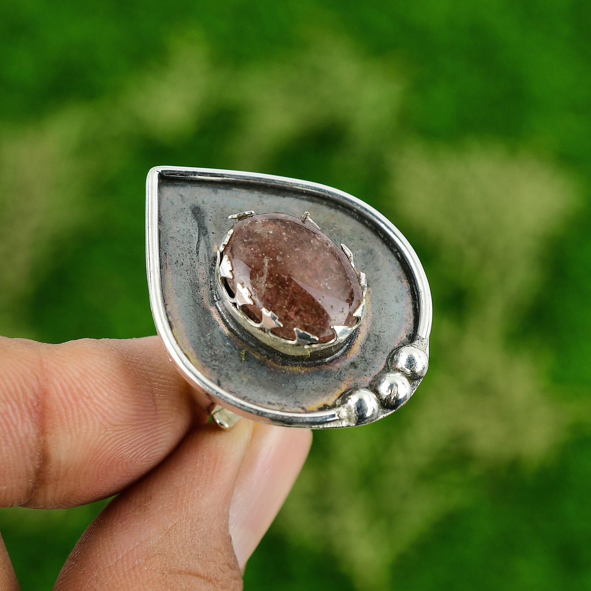 Anniversary Gift For Her Natural Sunstone Promise Adjustable Ring 925 Silver