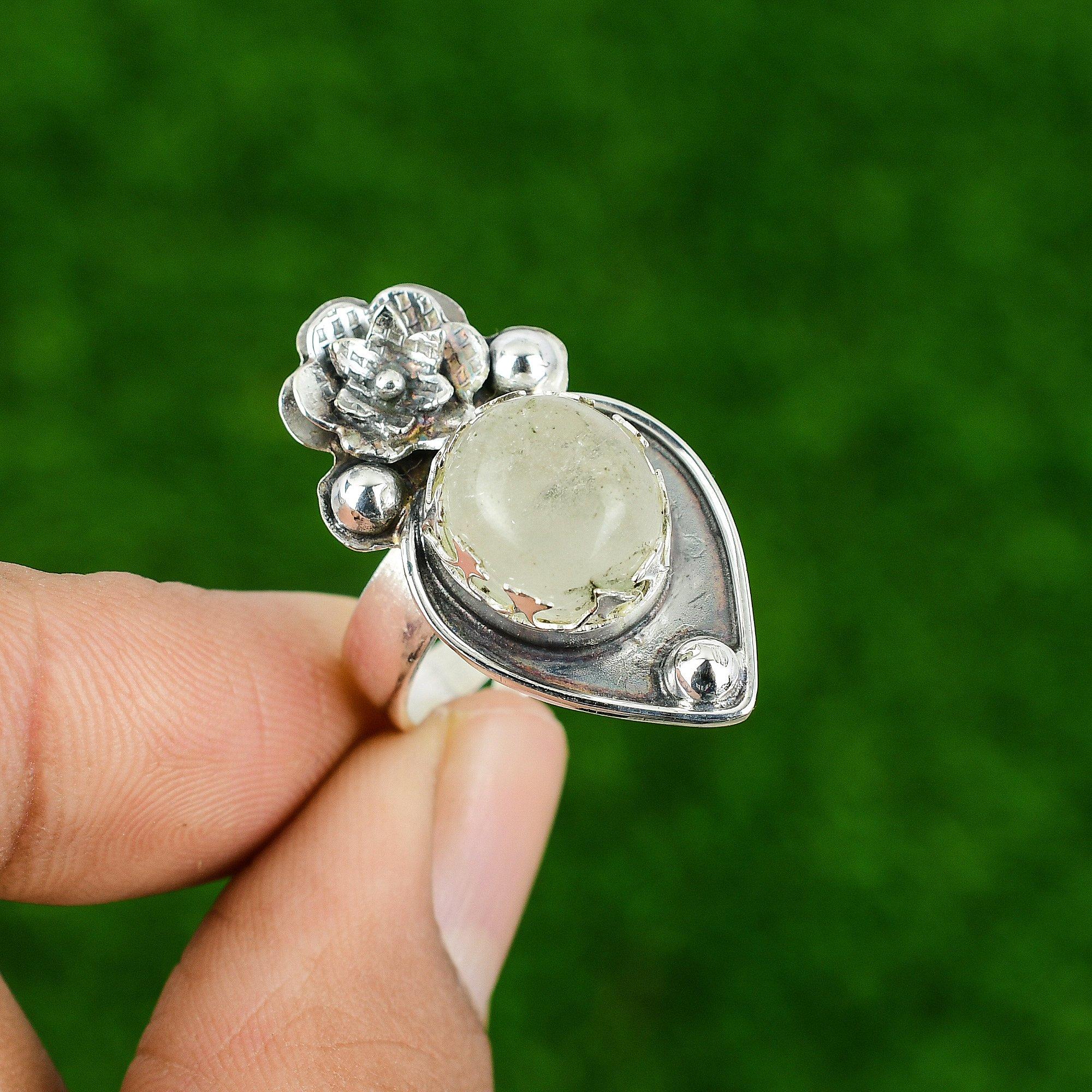 Natural Moonstone Gemstone Solitaire Adjustable Ring 925 Silver For Women