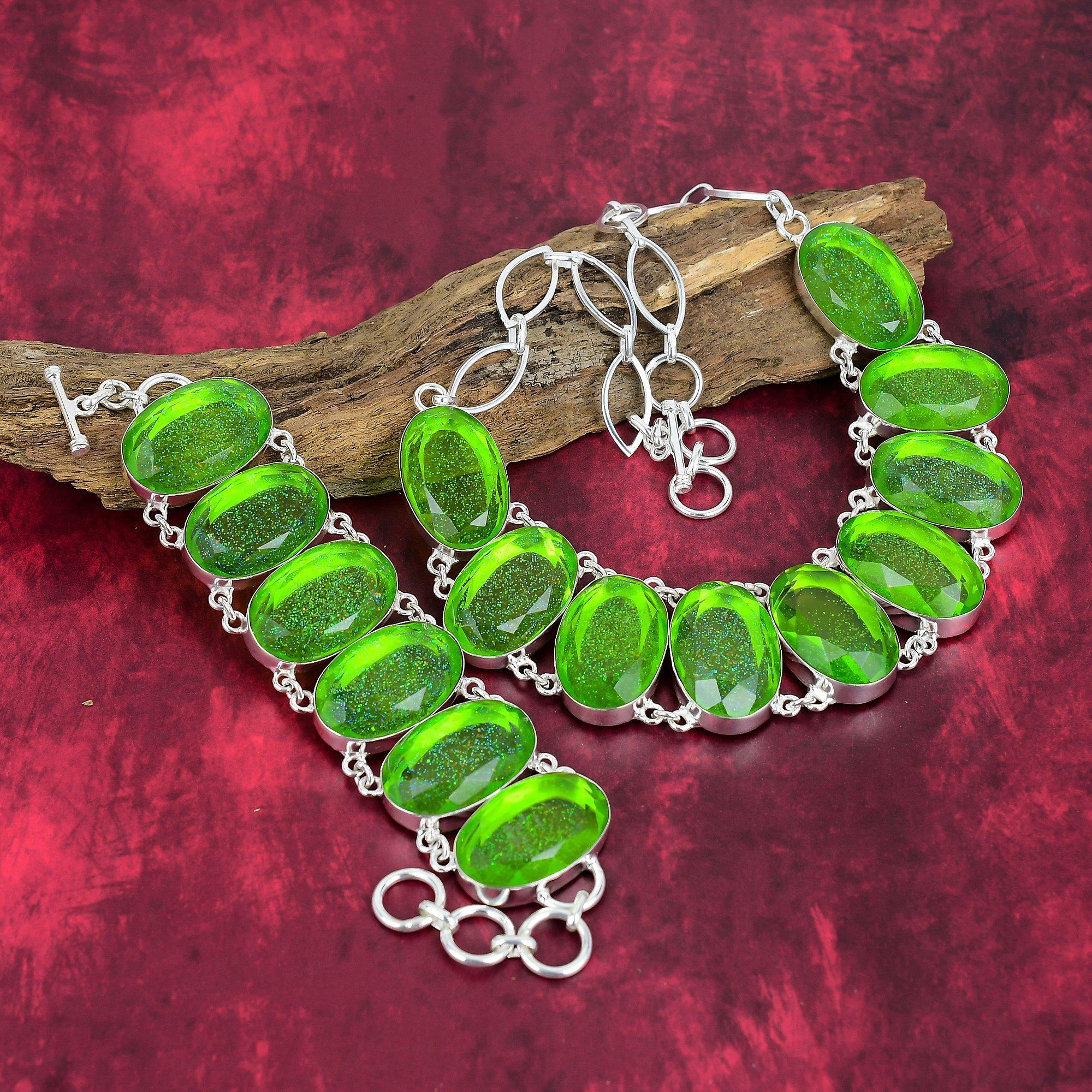 Ювелирные изделия из чистого серебра 925 пробы с зеленым триплетом опалом, красивое ожерелье и браслет ручной работы с драгоценными камнями для любви