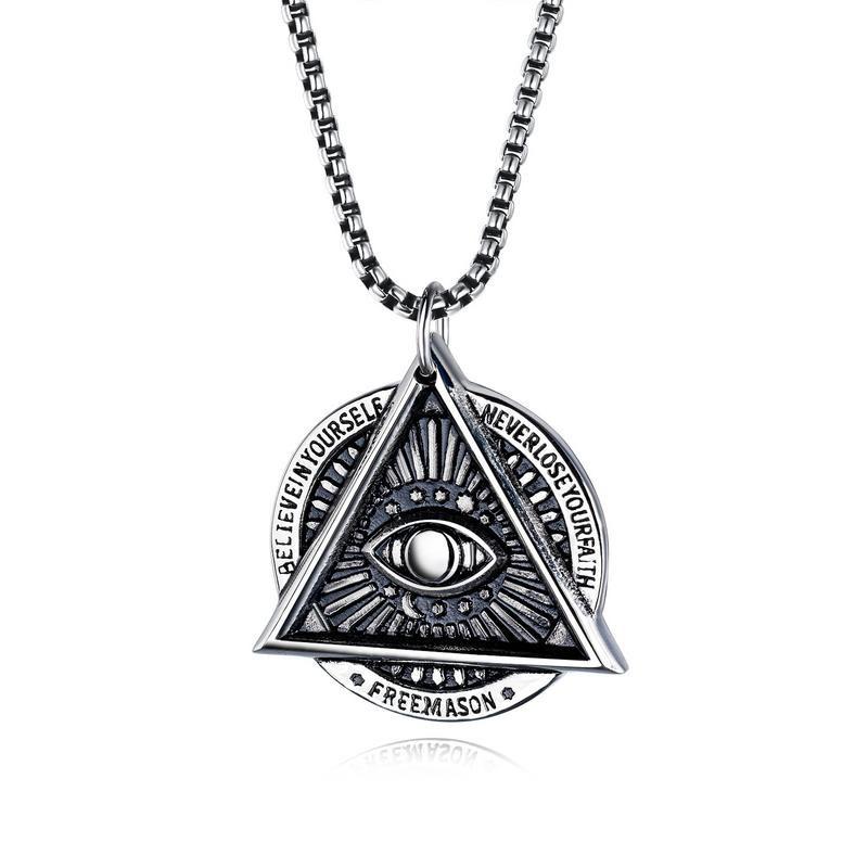 Eye of Providence Freemason Evil Eye Necklace In Stainless Steel Talisman Sign Medallion Gifts